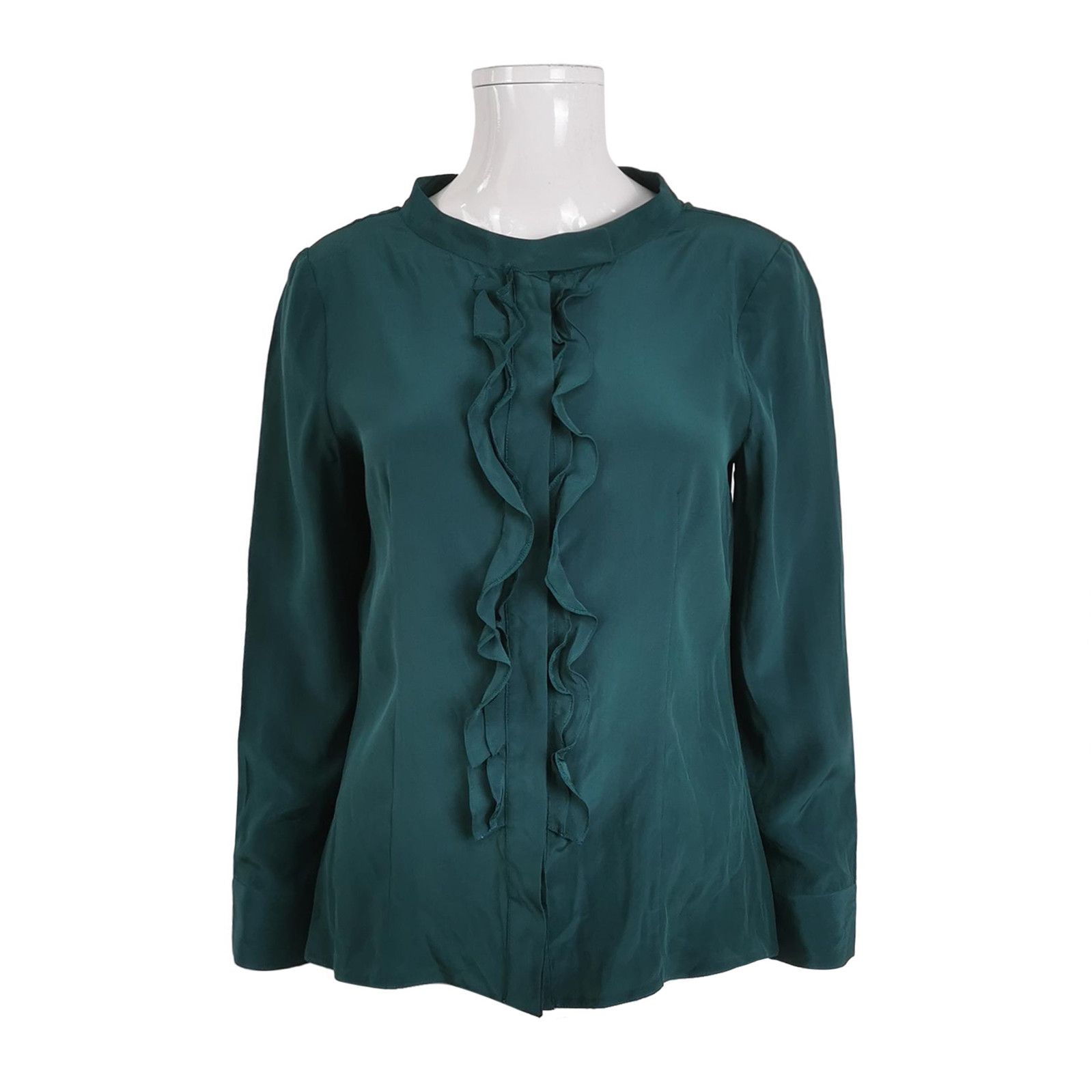 Prada Prada Ruffled Silk Blouse in Green 0089 Size L / US 10 / IT 46 - 1 Thumbnail