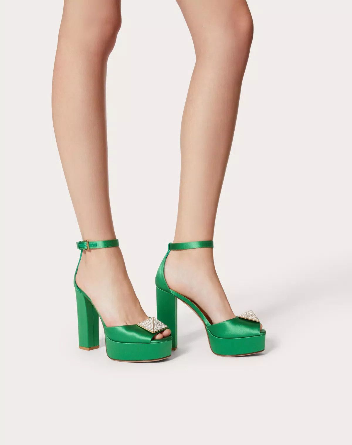 Valentino o1s1wg111125 One Stud Open-toe Satin Platform Pumps in Green Size US 7.5 / IT 37.5 - 6 Thumbnail