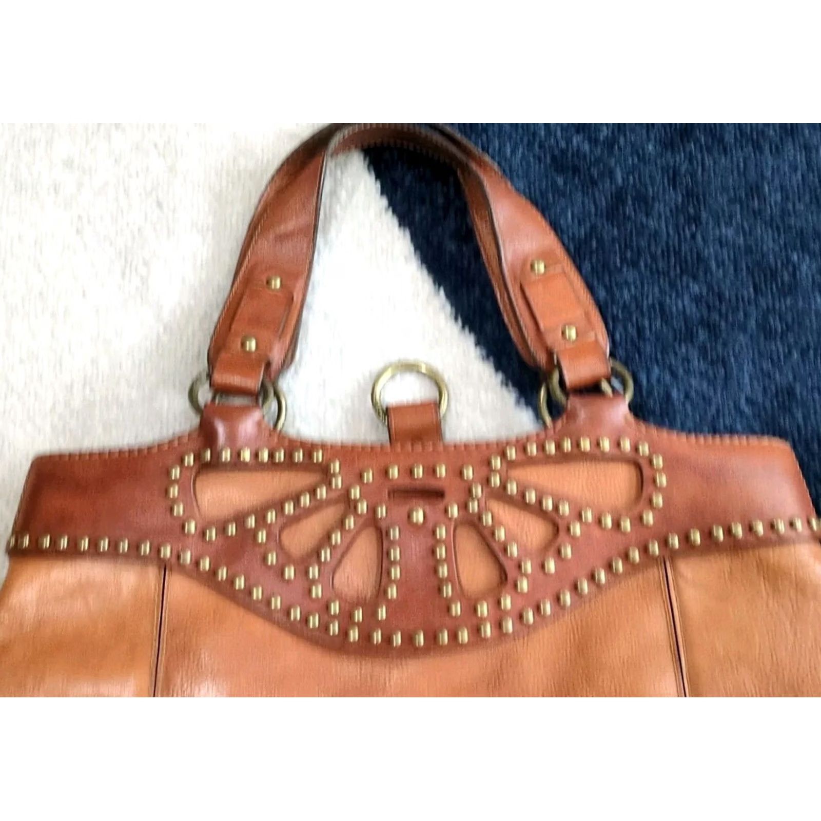 Michael Kors VINTAGE Michael Kors Studded Leather Hobo Tote Bag Brown Large 80s 90s Hippie Boho Womens Size ONE SIZE - 4 Thumbnail