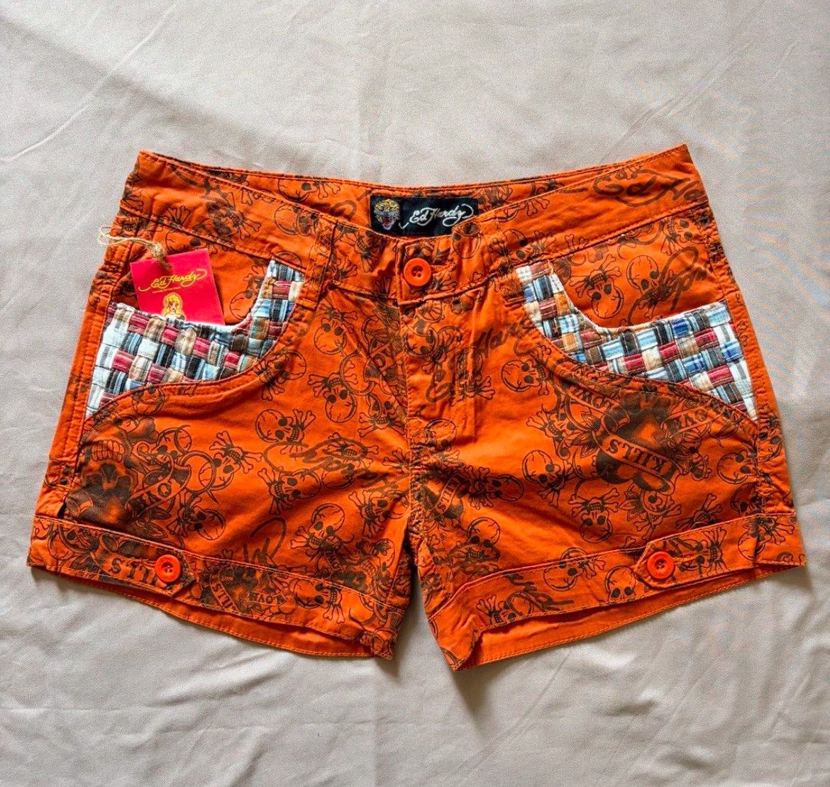 Ed Hardy NEW Authentic Ed Hardy Overprint Skeleton Shorts Size 26" / US 2 / IT 38 - 1 Thumbnail