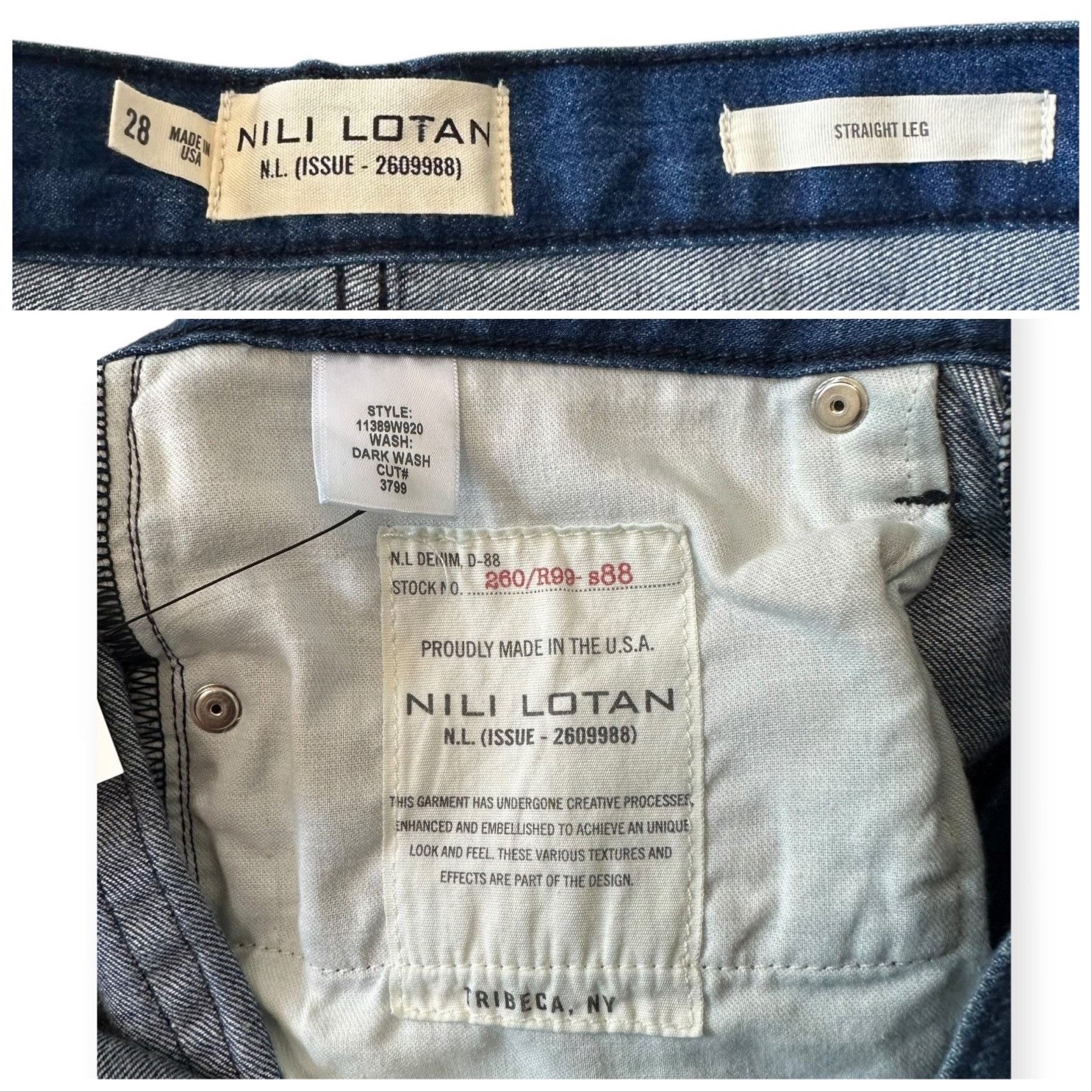 Nili Lotan Nili Lotan Straight Leg Jeans Dark Wash Blue Denim Mid-Rise, Size 28" / US 6 / IT 42 - 6 Thumbnail