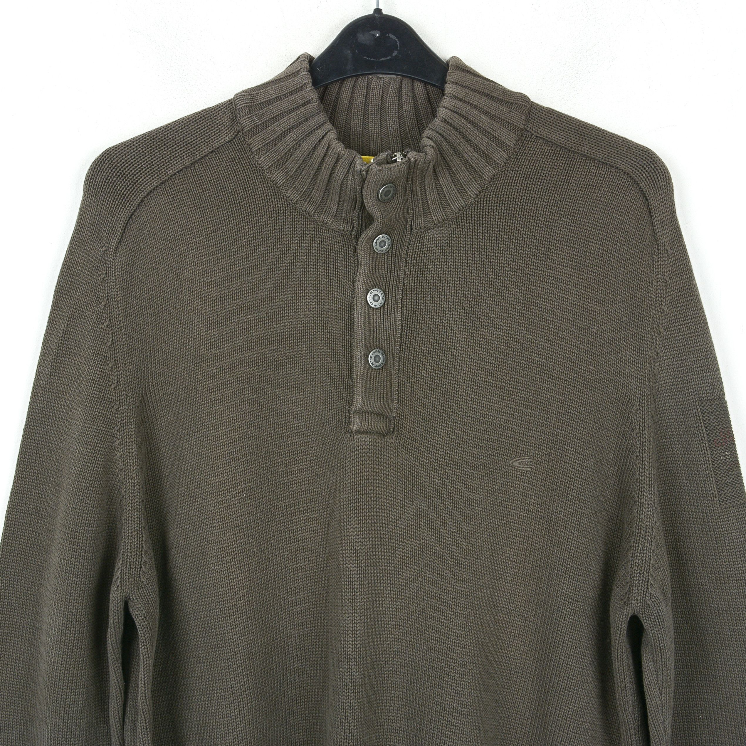 camel active Men Sweater Pullover Jumper Collar Zip Neck Knit Logo Brown Size US XL / EU 56 / 4 - 2 Thumbnail