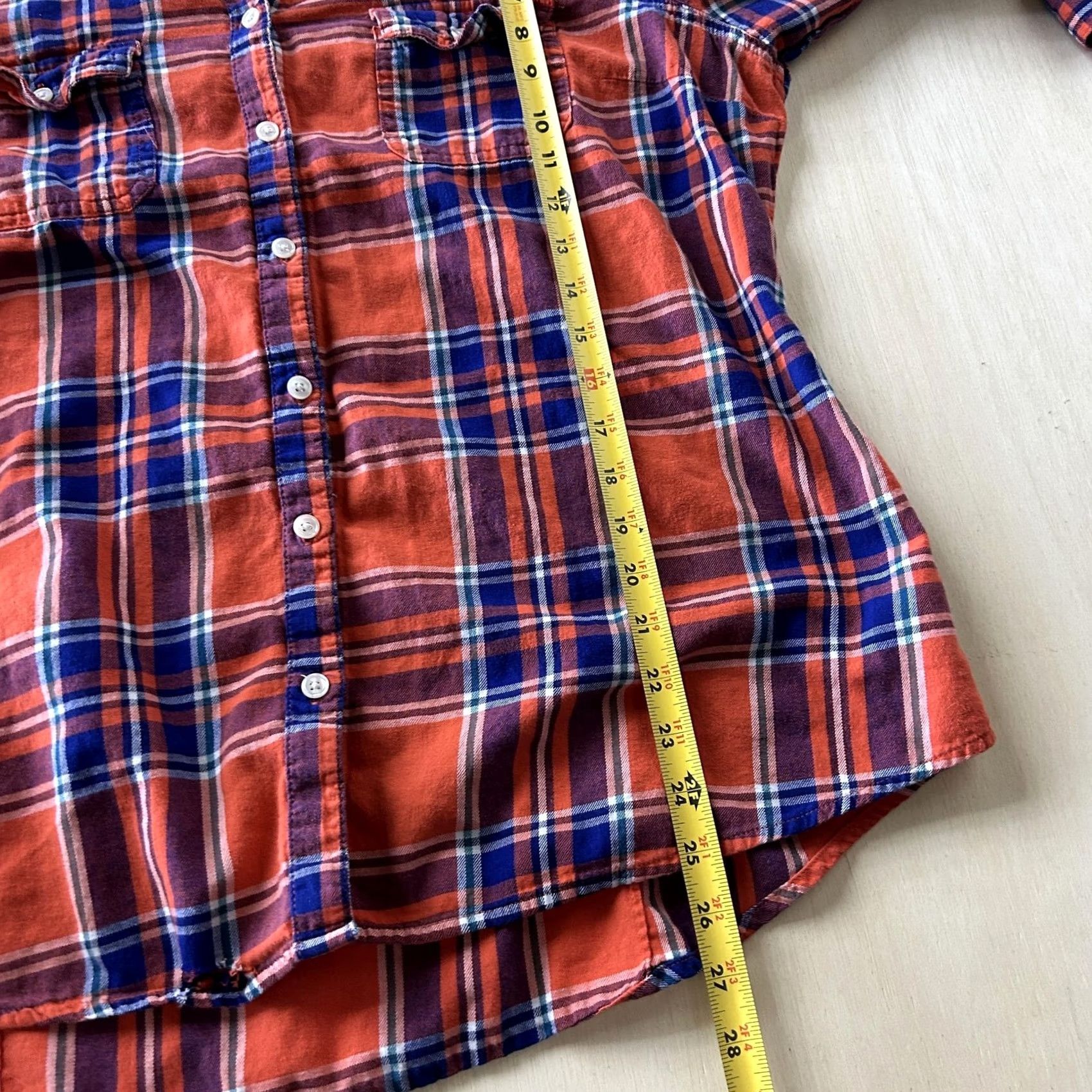 Old Navy Old Navy Plaid Flannel Shirt Mens XL Orange Blue Long Sleeve Casual Button Up Size US XL / EU 56 / 4 - 6 Thumbnail