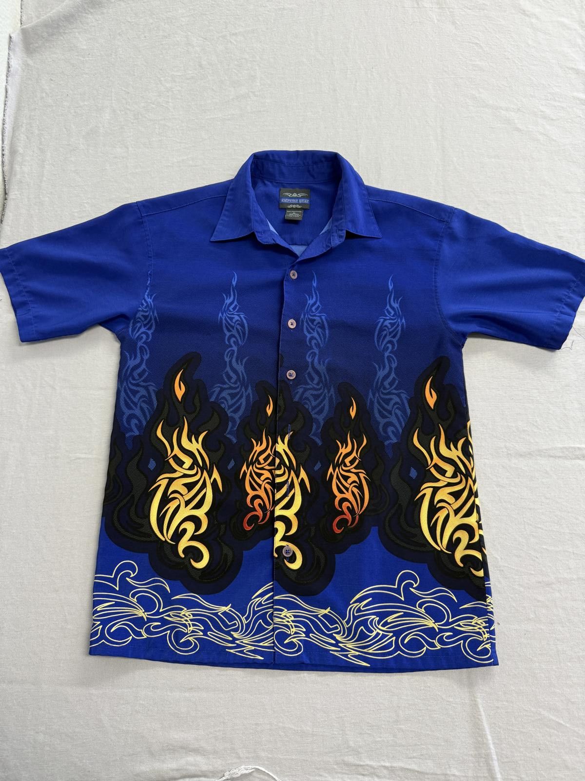 Extreme Cashmere Blue Flame Button Up Y2k Tribal Fire Extreme Gear Hawaiian Size US M / EU 48-50 / 2 - 1 Thumbnail