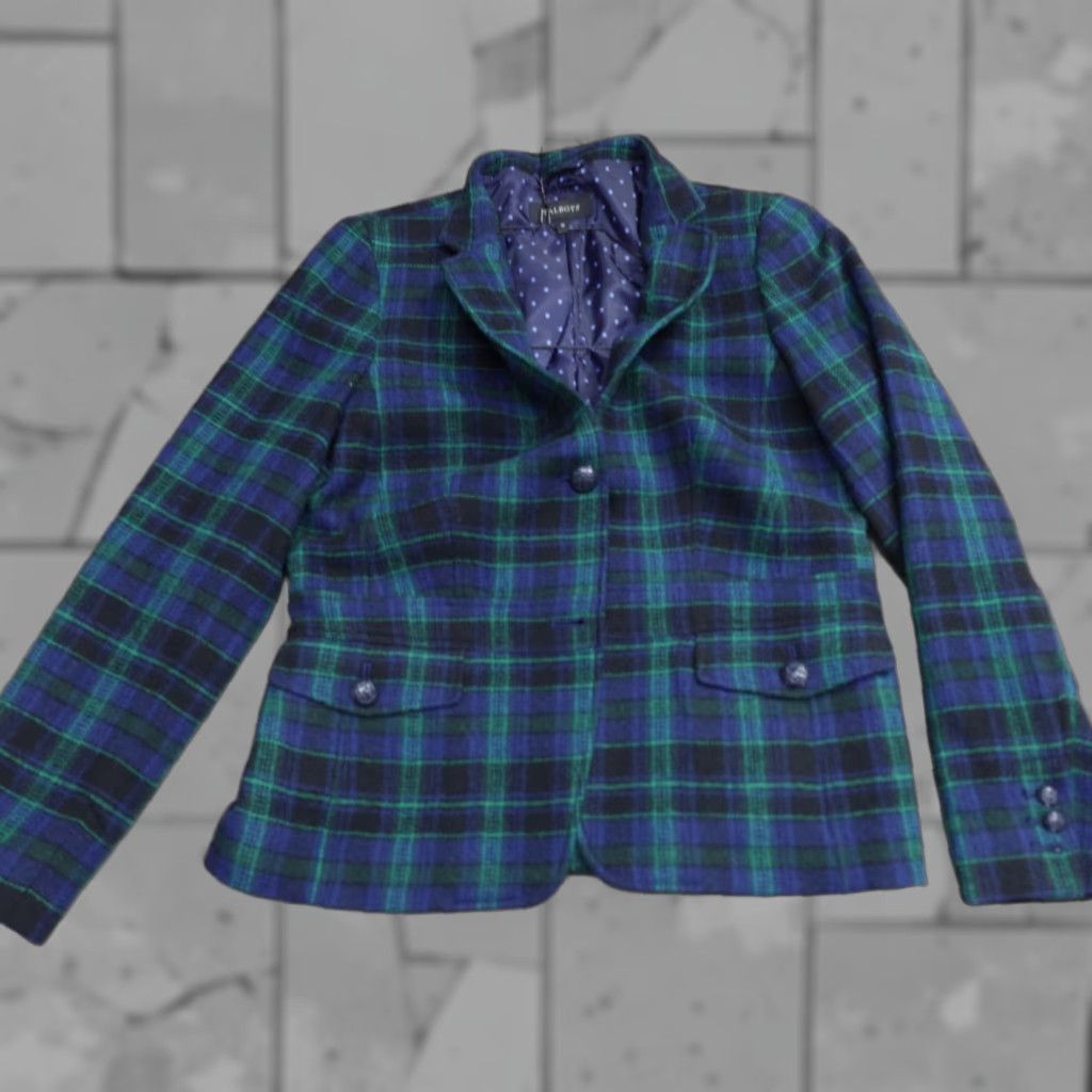 Talbots Talbots Blazer Women 10 Blue Plaid Wool Blend Tuxedo Long Sleeve Vintage? Size L / US 10 / IT 46 - 1 Thumbnail
