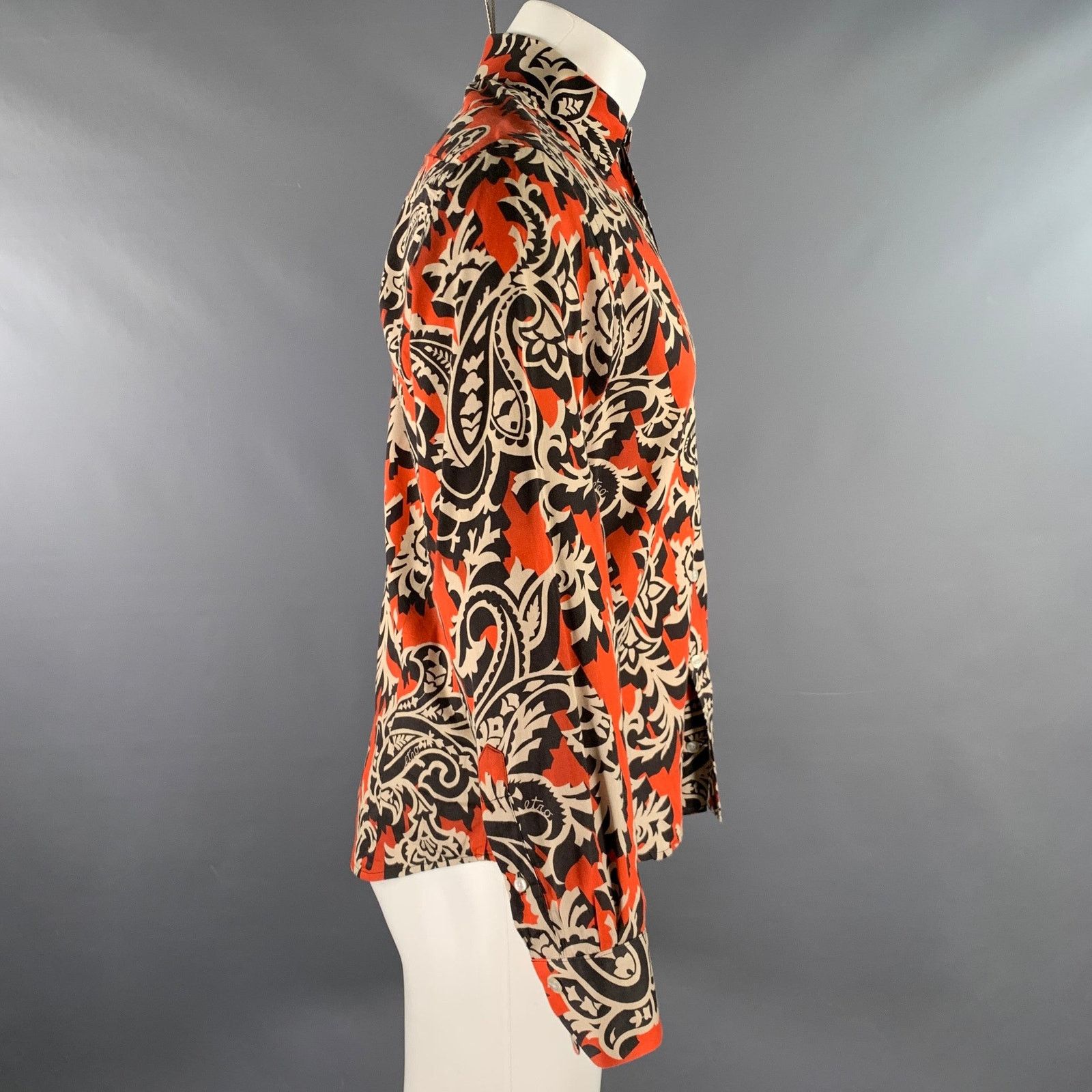 Etro Size M Orange Black Khaki Abstract Floral Long Sleeve Shirt Size US M / EU 48-50 / 2 - 3 Thumbnail