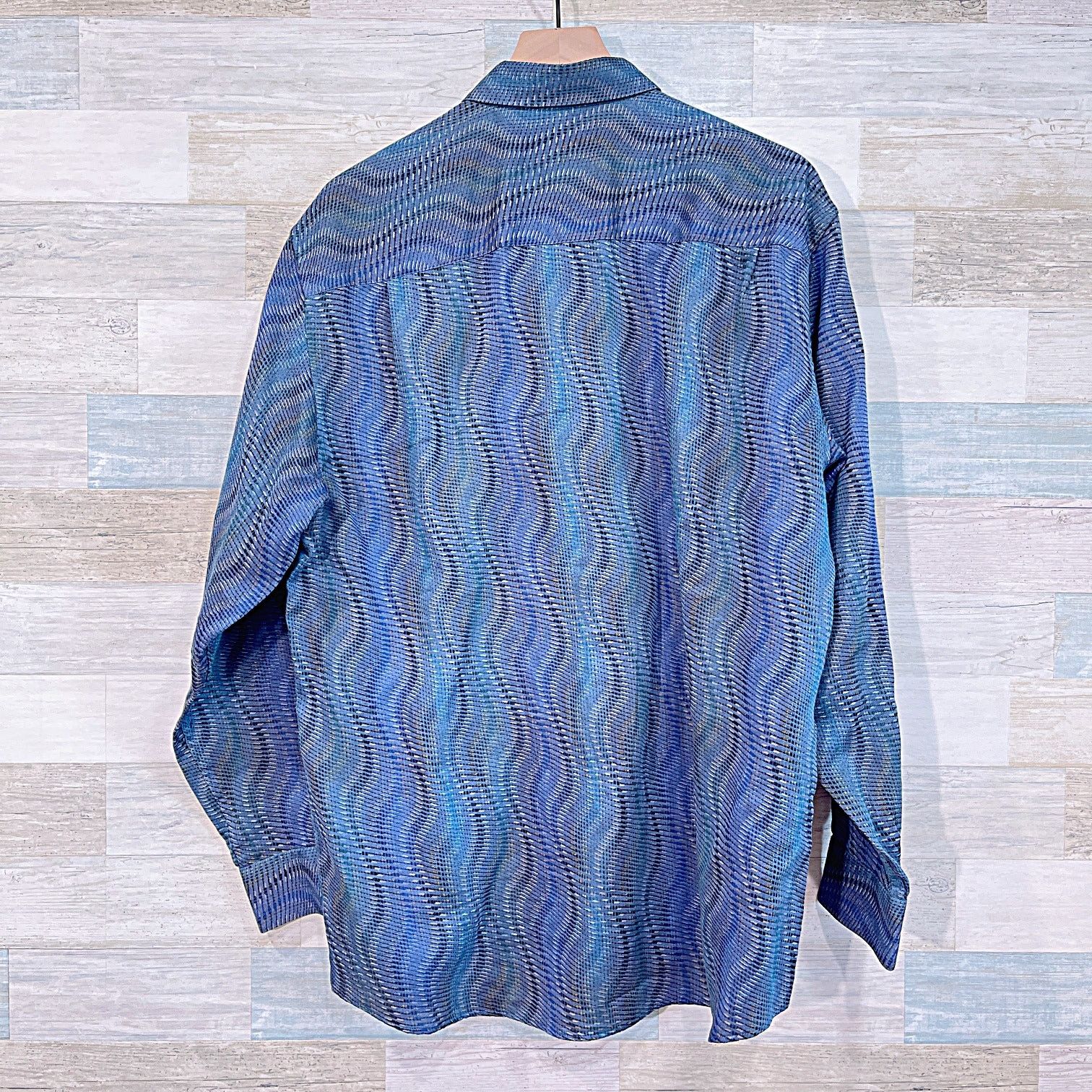 Jhane Barnes × Vintage Jhane Barnes Vintage Jacquard Shirt Blue Mens Large Size US L / EU 52-54 / 3 - 3 Thumbnail
