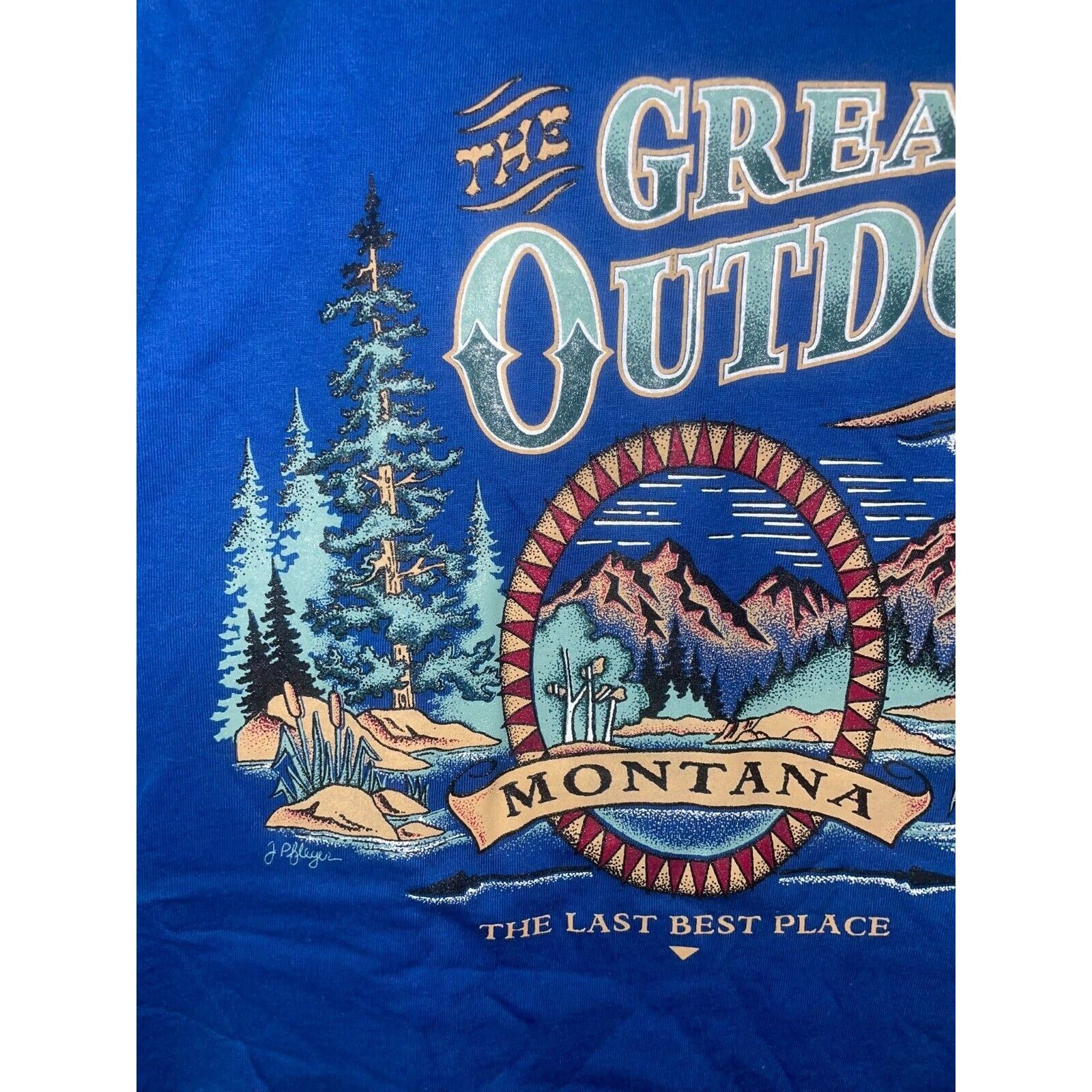 Jerzees Vintage Montana Shirt The Great Outdoors MT Blue Tee VTG 90s Size US L / EU 52-54 / 3 - 3 Thumbnail