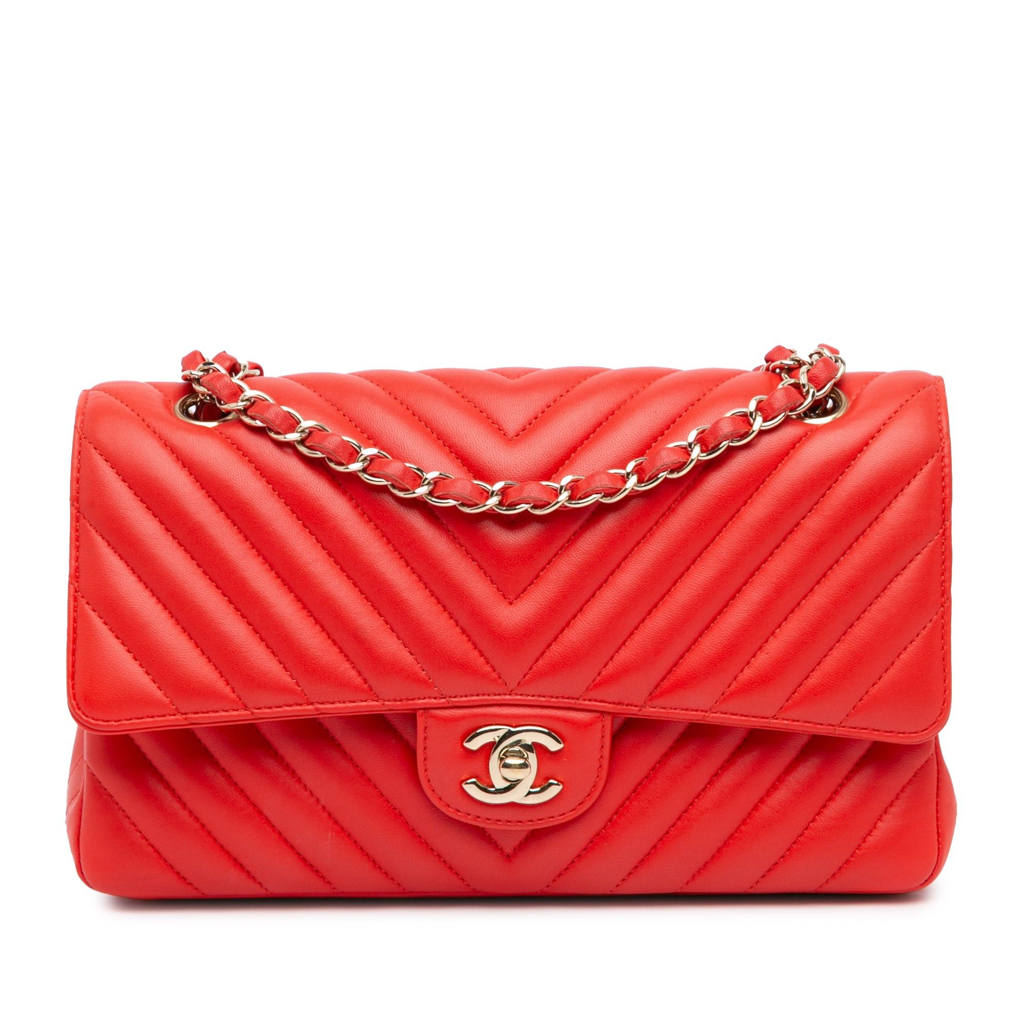 Chanel Chanel Medium Classic Chevron Lambskin Double Flap Red Size ONE SIZE - 1 Thumbnail
