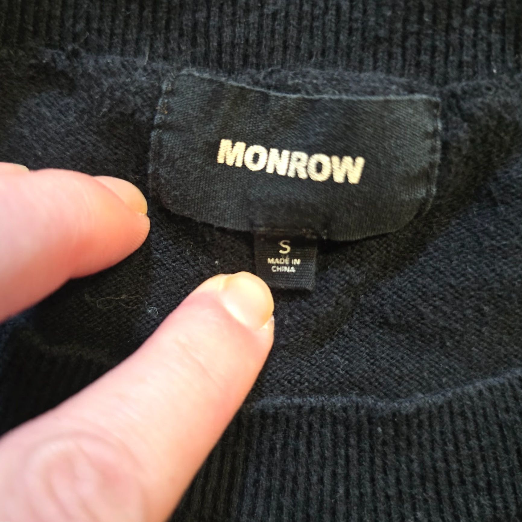 MONROW Monrow Sweater Womens Small Black Knit Cashmere Blend Camo Sleeve Pullover Crew Neck Long Sleeve Casual Winter Autumn Regular Fit Size S / US 4 / IT 40 - 4 Thumbnail