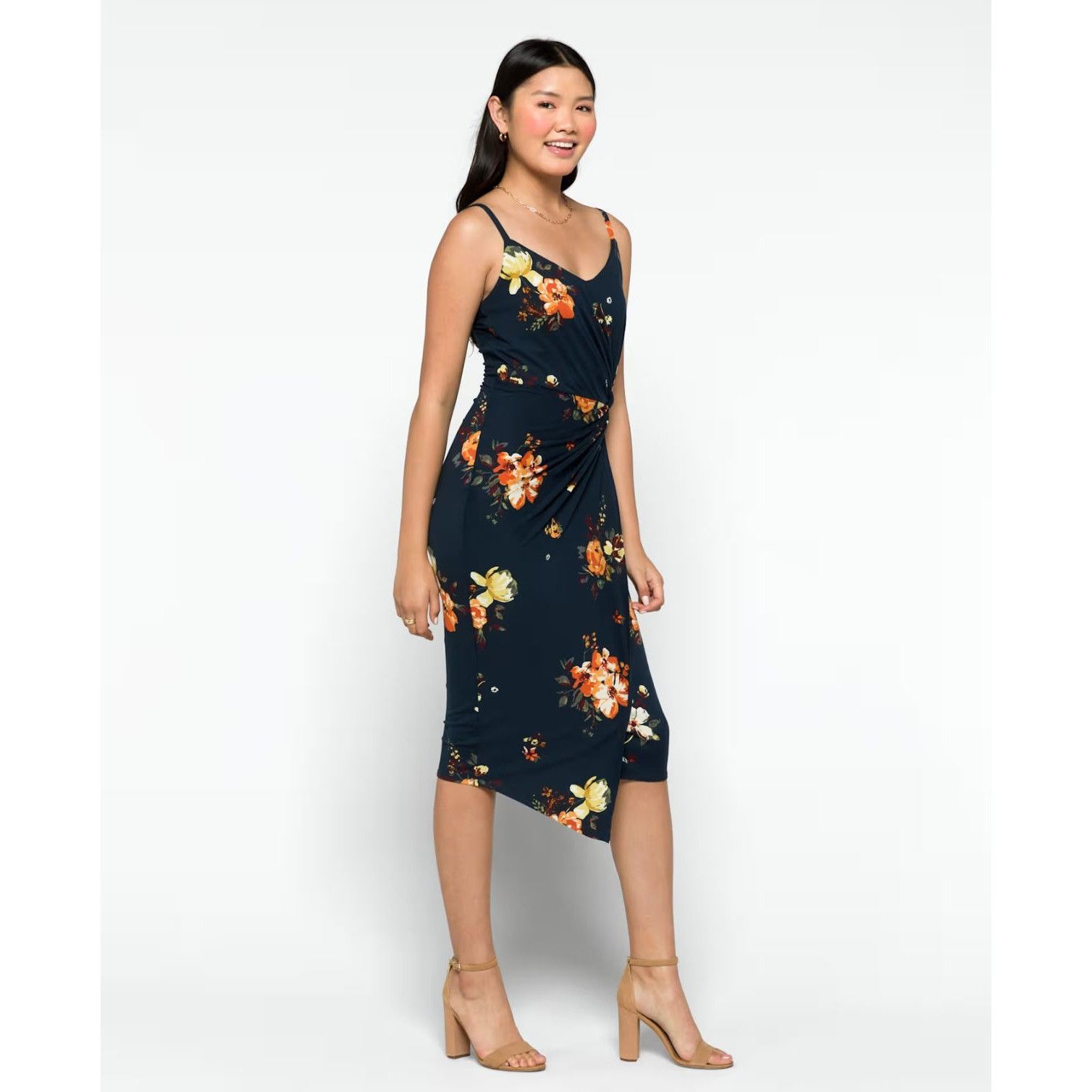 Other Nine Britton Vivienne Floral Navy Midi Dress Knot Detail Adj Size S / US 4 / IT 40 - 2 Thumbnail