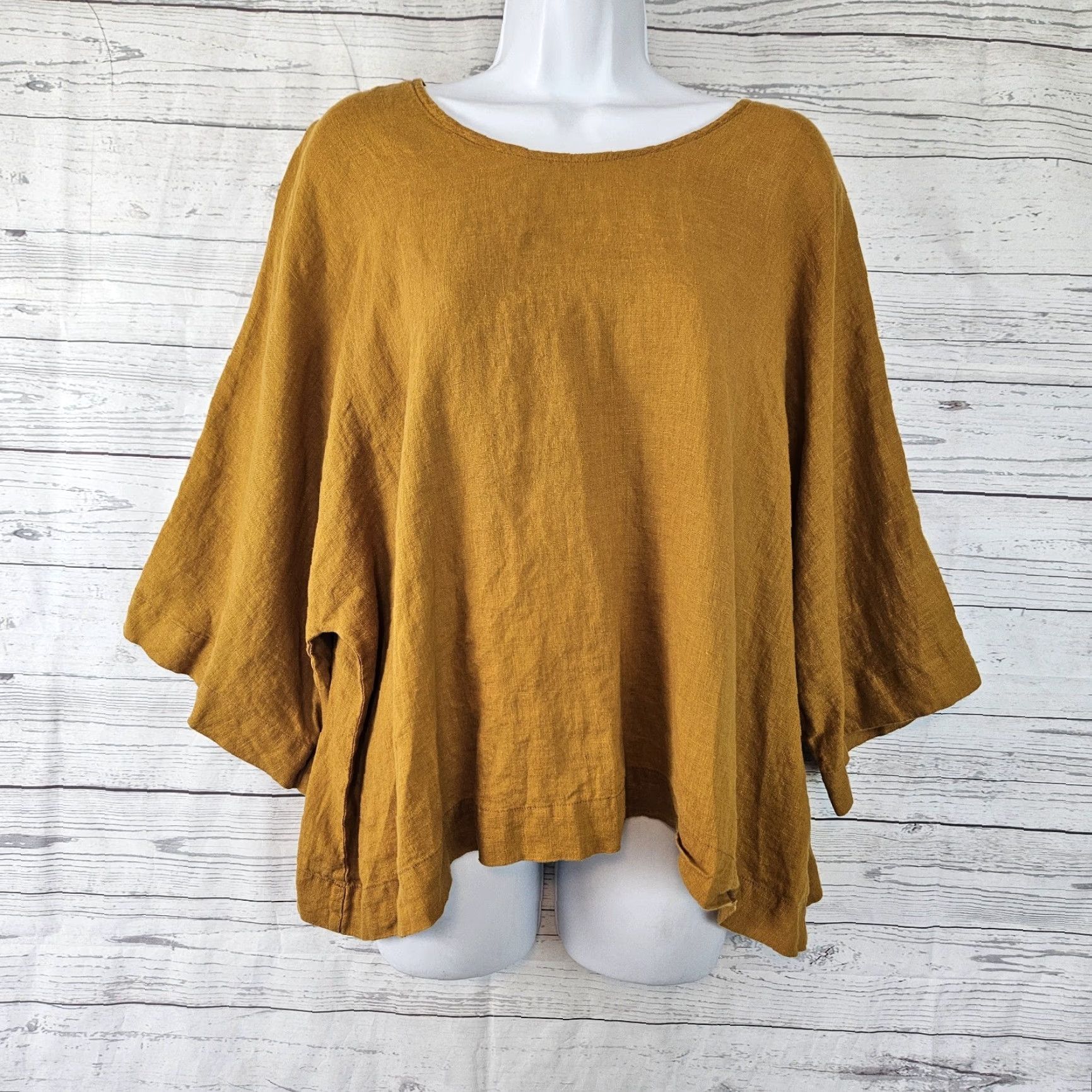 Vintage Yuvita Top Womens Sz Large Gold Linen 3/4 Sleeve Size L / US 10 / IT 46 - 2 Thumbnail