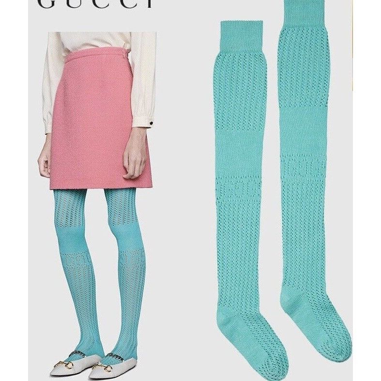 Gucci NWT GUCCI STOCKINGS BLUE M WHOLES PARIPIM 627784 Socks Size ONE SIZE - 1 Thumbnail