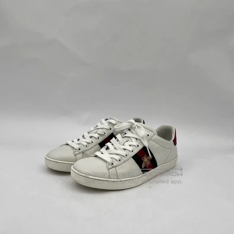 Gucci White striped bee embroidery lacing casual flat boar