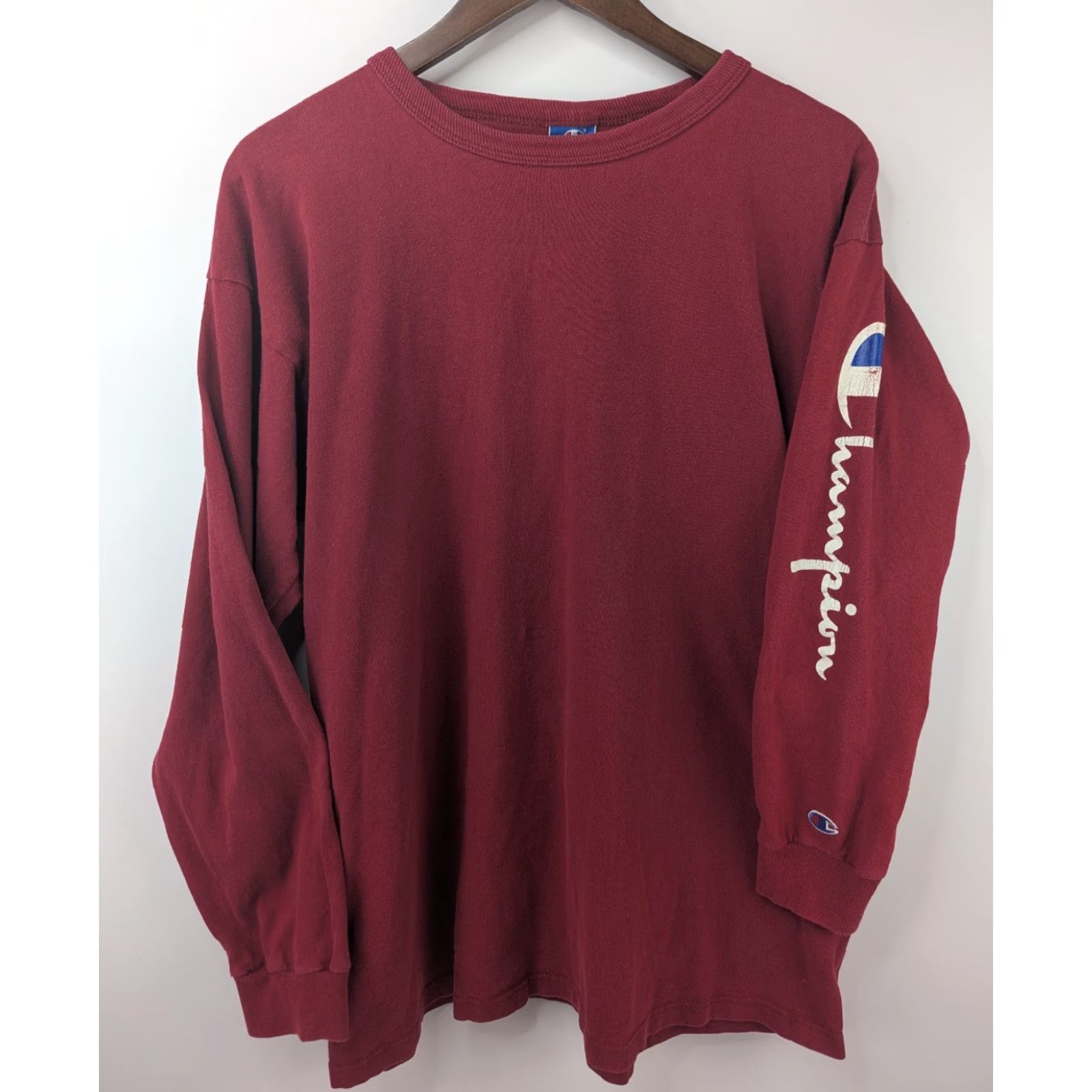 Champion VINTAGE Champion Red Spell Out Arm Long Sleeve Shirt XL Mens 90s Embroidered Knit Cotton Turtleneck Size US XL / EU 56 / 4 - 2 Thumbnail