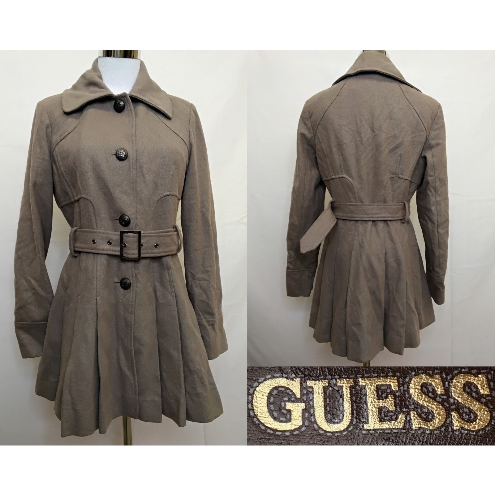 Guess Guess Pea Coat Women's M Taupe Wool Blend Belted Y2K Size M / US 6-8 / IT 42-44 - 1 Thumbnail