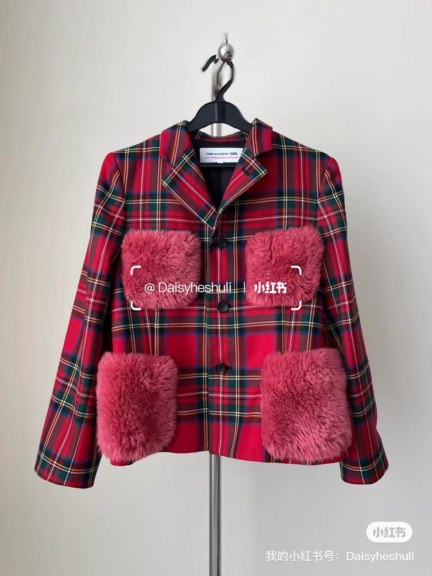 Comme des Garcons Comme des Garçons Plaid Blazer with Furry Pockets Ｑ24 Size S / US 4 / IT 40 - 1 Thumbnail