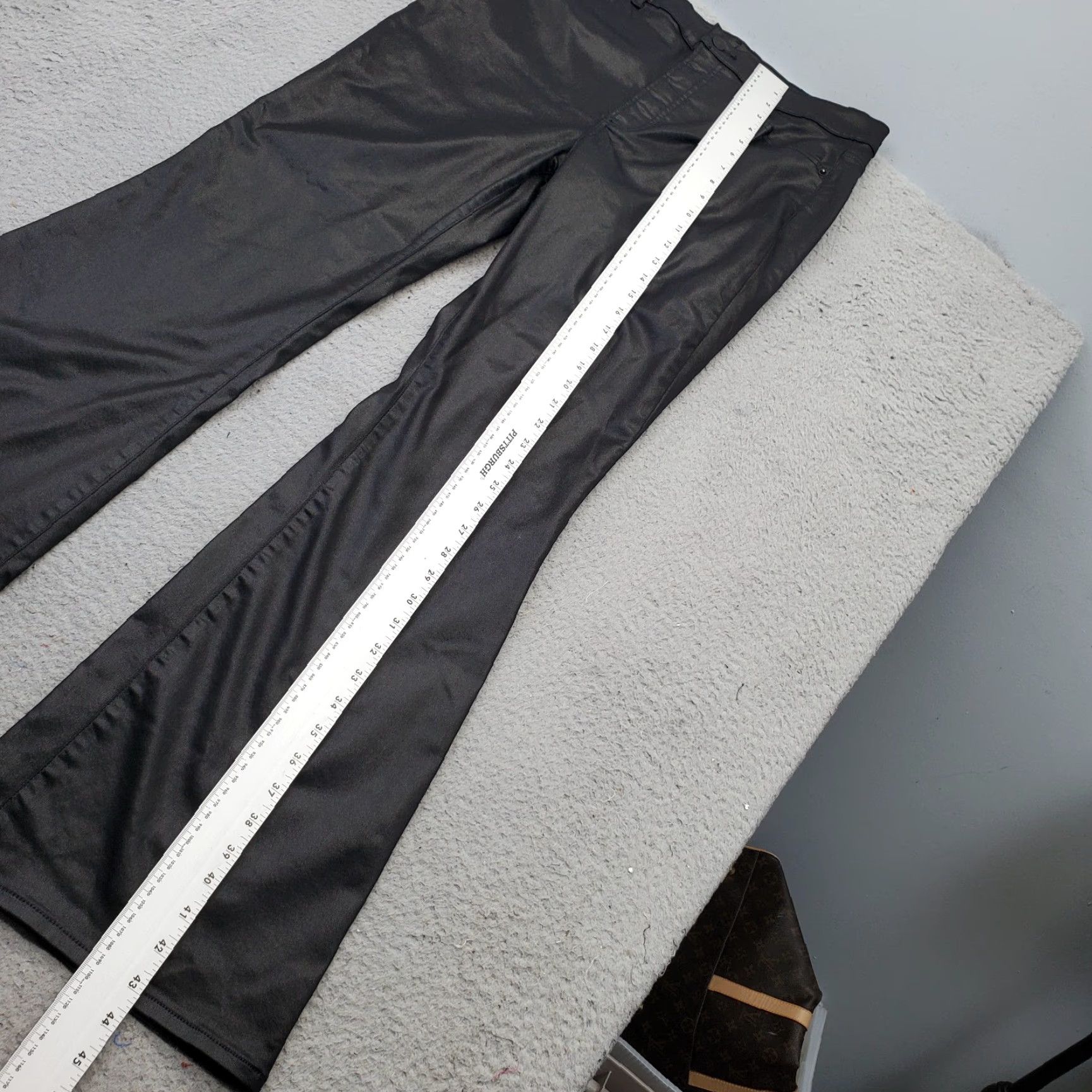 Express Express Pants Womens 12R Black Shimmer Flat Front Stretch High Waist Flare Leg Pants Size 34" / US 12 / IT 48 - 4 Thumbnail