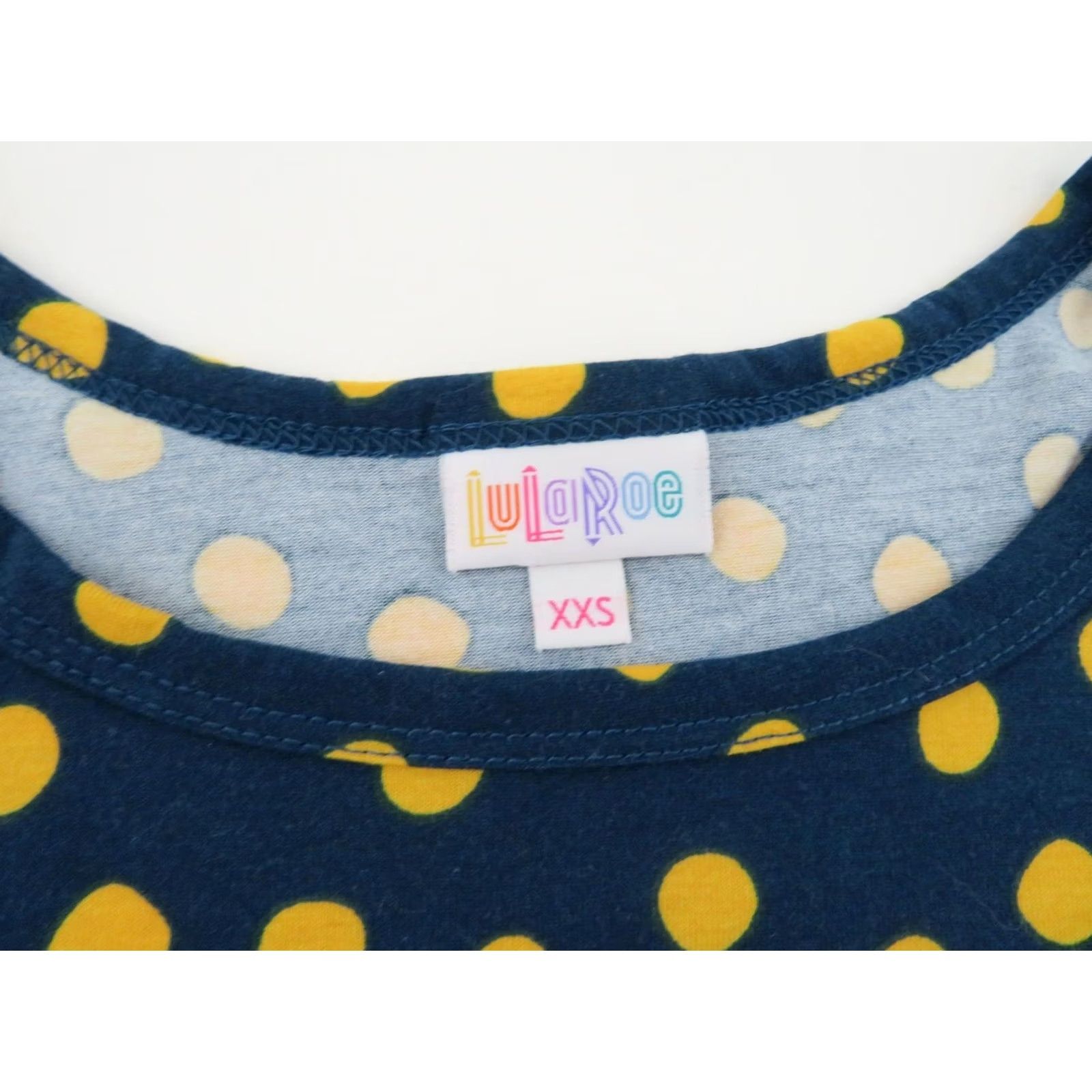 Vintage VINTAGE? No LuLaRoe Carly Polka Dot Dress 2XS Blue Yellow High Low Stretch EUC Size XXS / US 00 / IT 34 - 5 Thumbnail