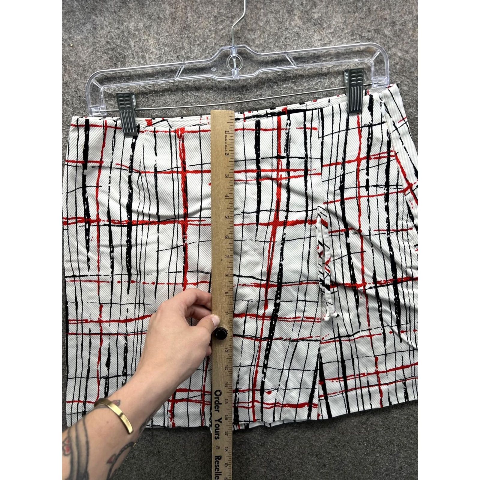 Trina Turk Trina Turk Skirt Womens 8 White Plaid Cotton Blend Twill Mini Pencil Pockets Slit Zip Front Size 30" / US 8 / IT 44 - 3 Thumbnail