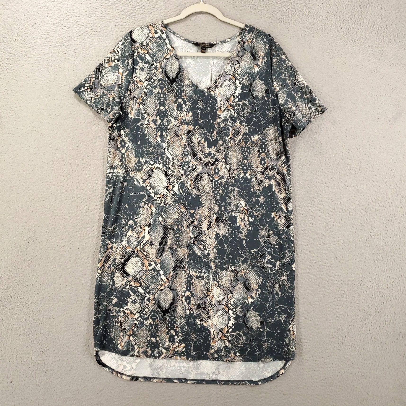 Christian Siriano Womens Snakeskin Print Dress Large Pullover Stretchy Snake Skin Animal Pattern Size L / US 10 / IT 46 - 2 Thumbnail