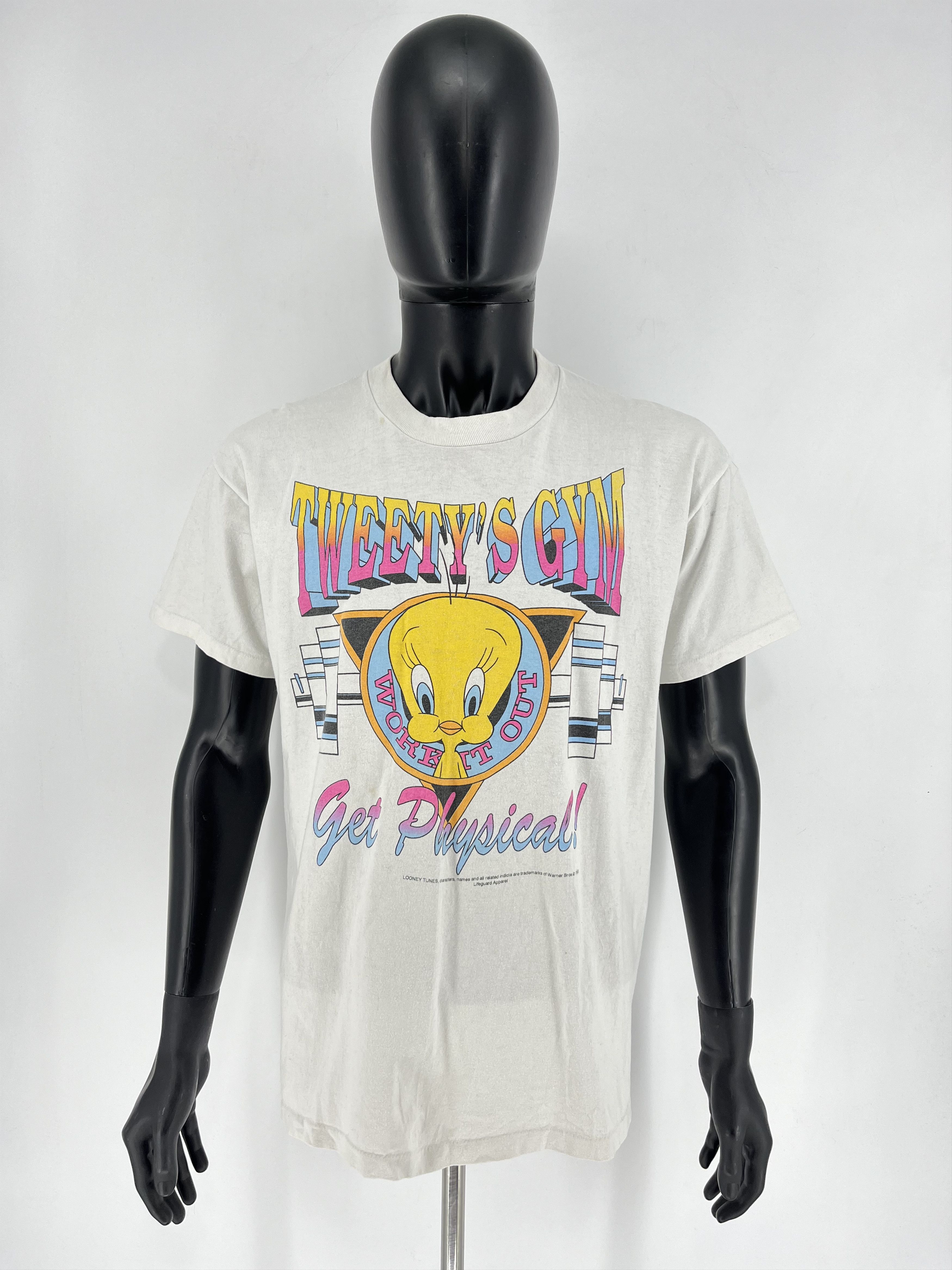 Disney × Vintage × Warner Bros Vtg 1993 Tweety’s Gym Looney Tunes Workout Theme Mens TShirt Size US L / EU 52-54 / 3 - 2 Thumbnail