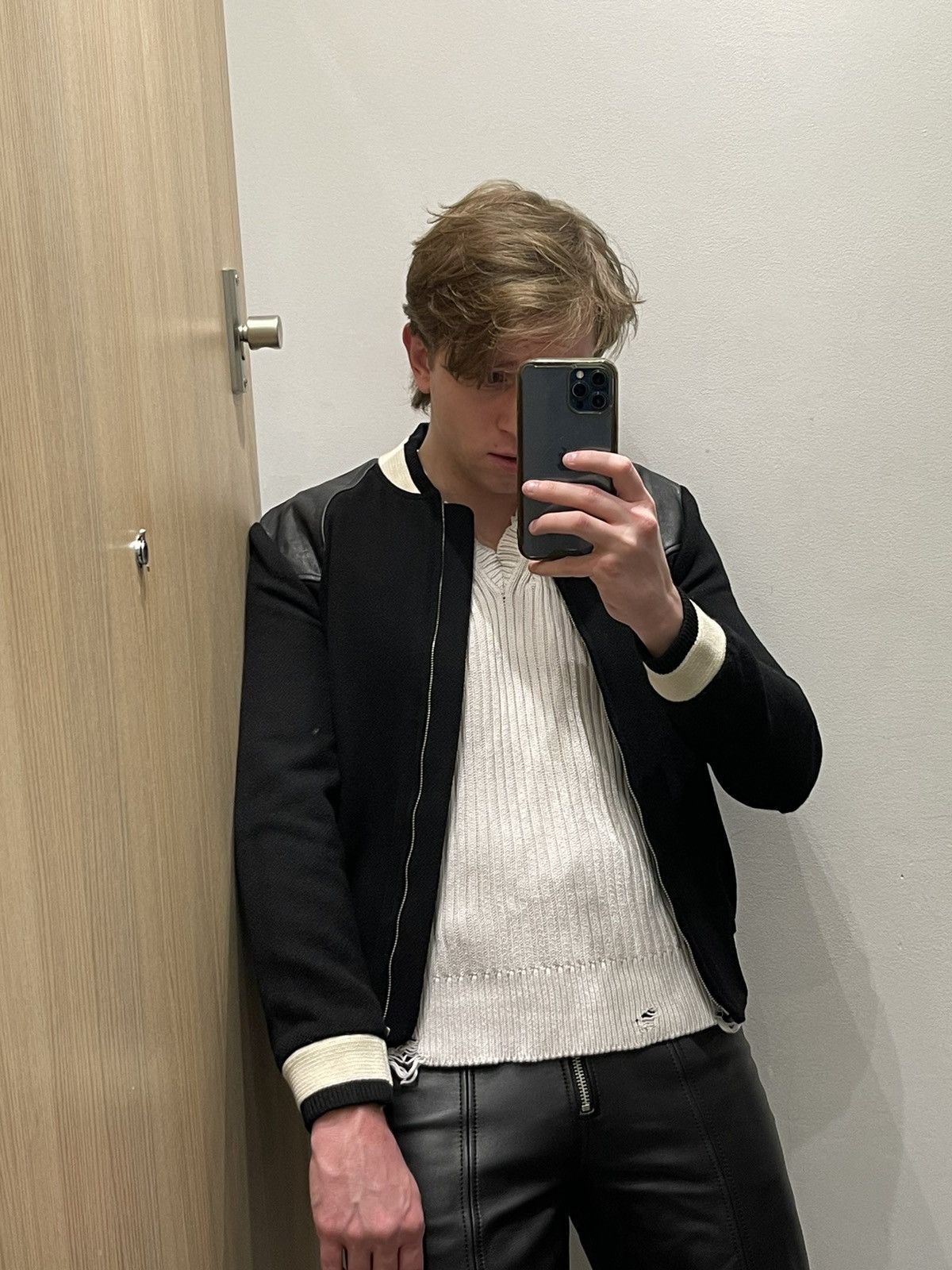 Saint Laurent Paris SS19 Saint Laurent Two Tone Black Wool Teddy Bomber Jacket Size US S / EU 44-46 / 1 - 4 Thumbnail