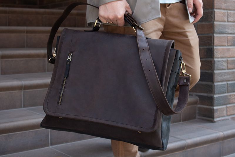 Handmade Genuine vintage leather bag. Business leather messenger bag Size ONE SIZE - 1 Thumbnail