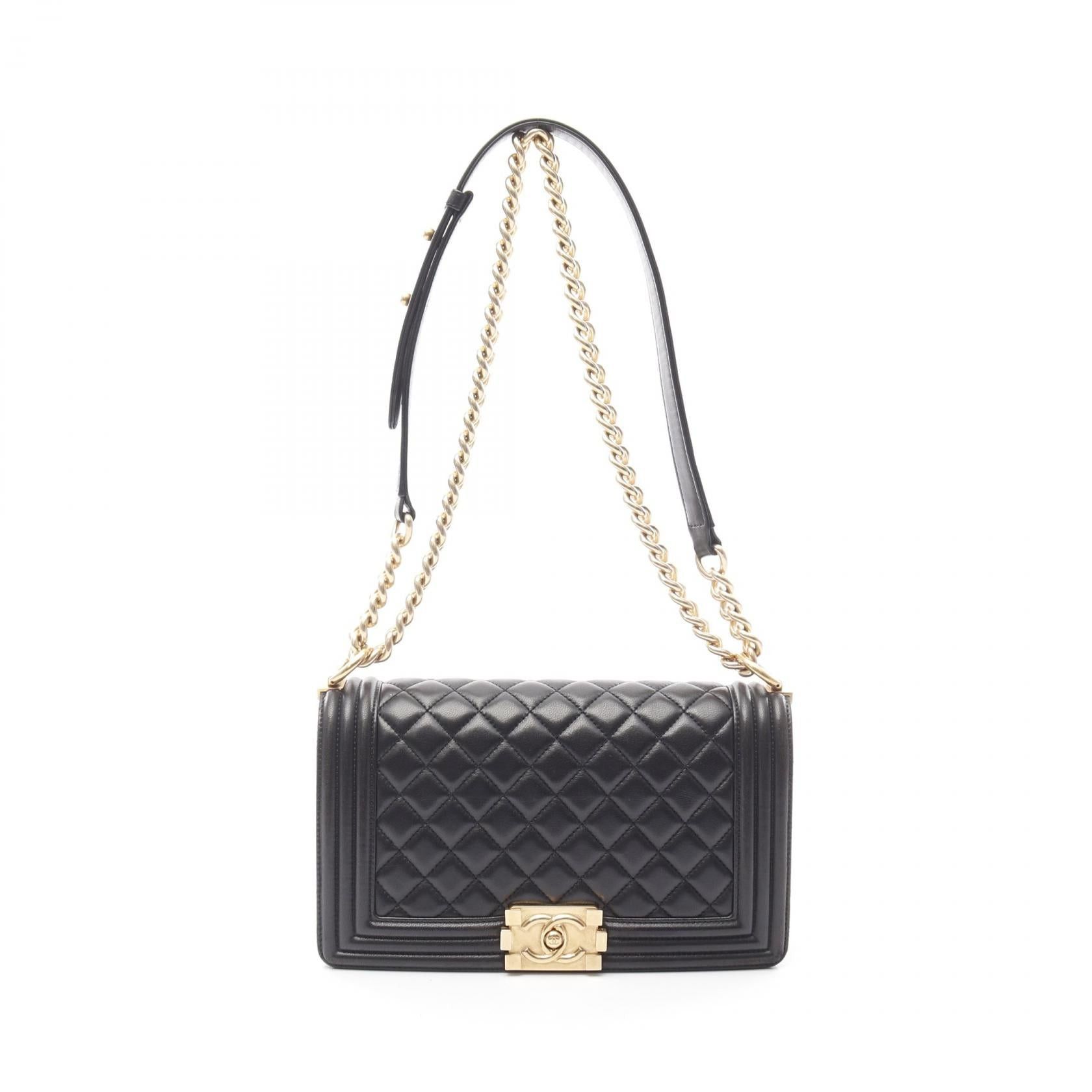 Chanel Chanel Boy Chanel Chain Shoulder Bag Lambskin Black Gold Hardware Size ONE SIZE - 1 Thumbnail