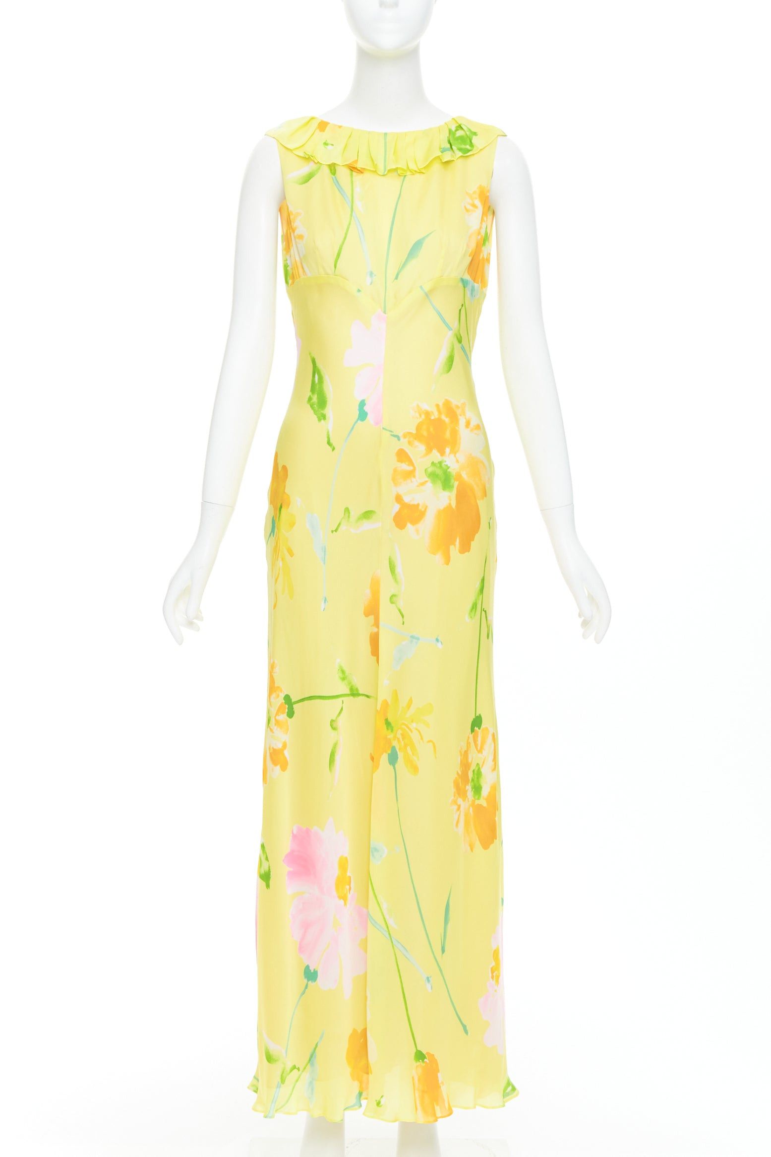 Donna Karan rare DONNA KARAN Vintage yellow floral print ruffle collar maxi dress Size S / US 4 / IT 40 - 1 Thumbnail