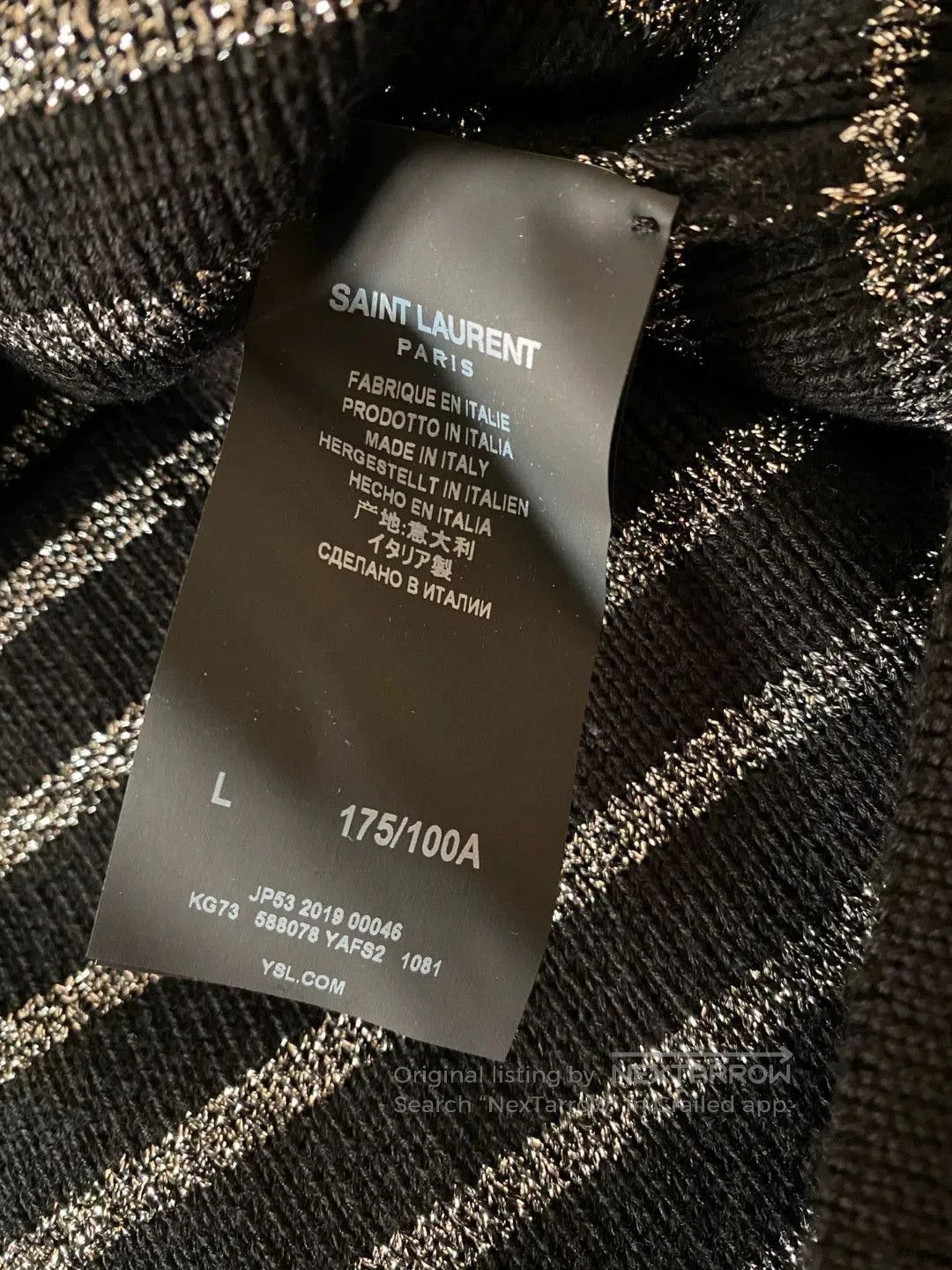 Saint Laurent Paris Saint Laurent Men's Silver Stripe Wool Sweater. Size US M / EU 48-50 / 2 - 8 Thumbnail