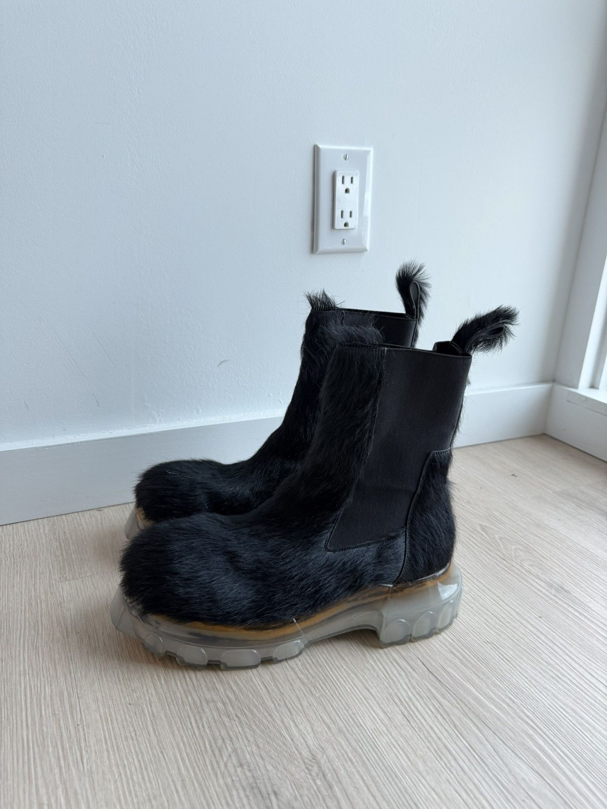 Pre-owned Rick Owens Long Hair Bozo Tractor Beatles Shoes In Black