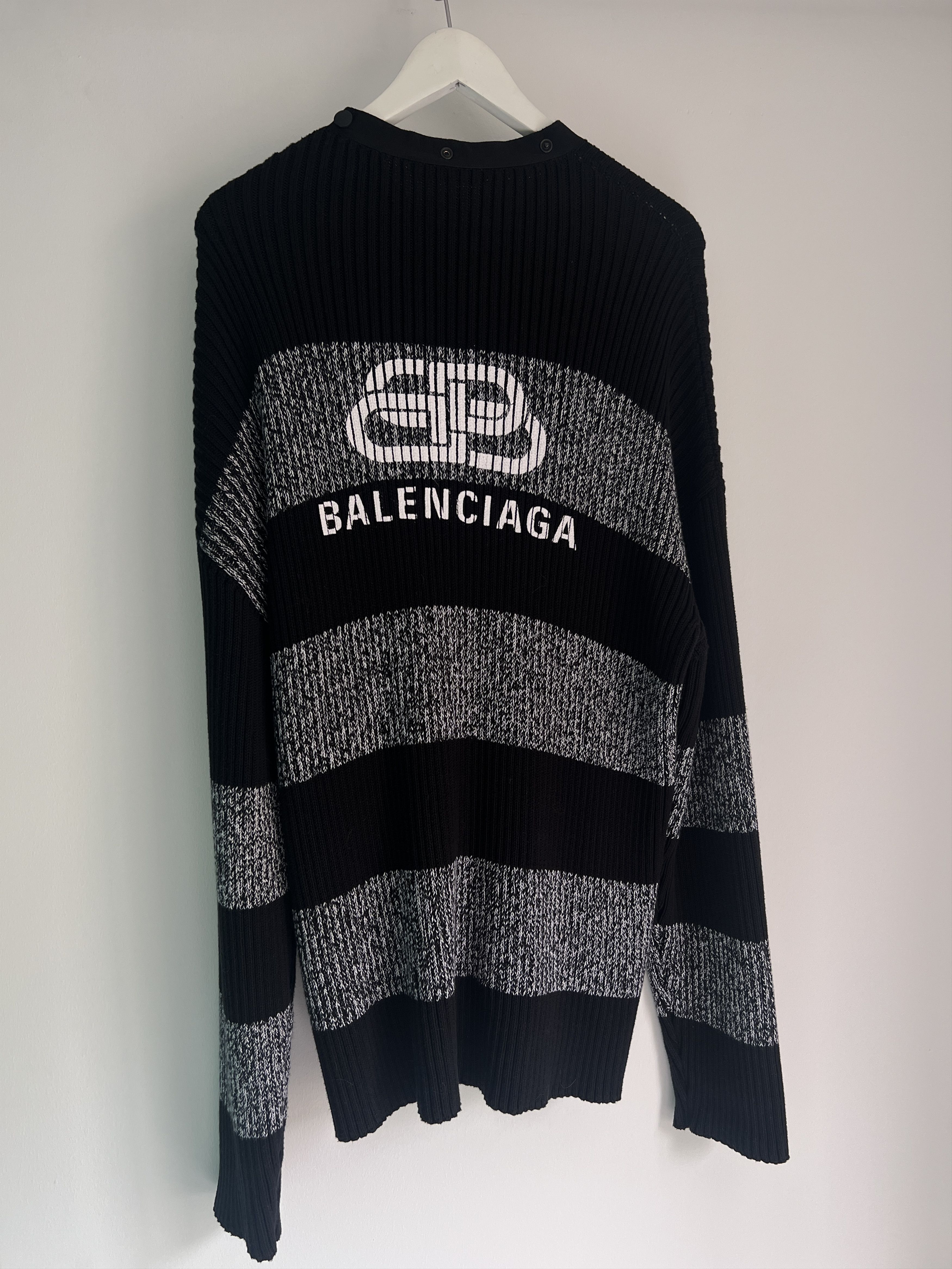 Balenciaga logo print stripped cardigan Size US M / EU 48-50 / 2 - 2 Thumbnail