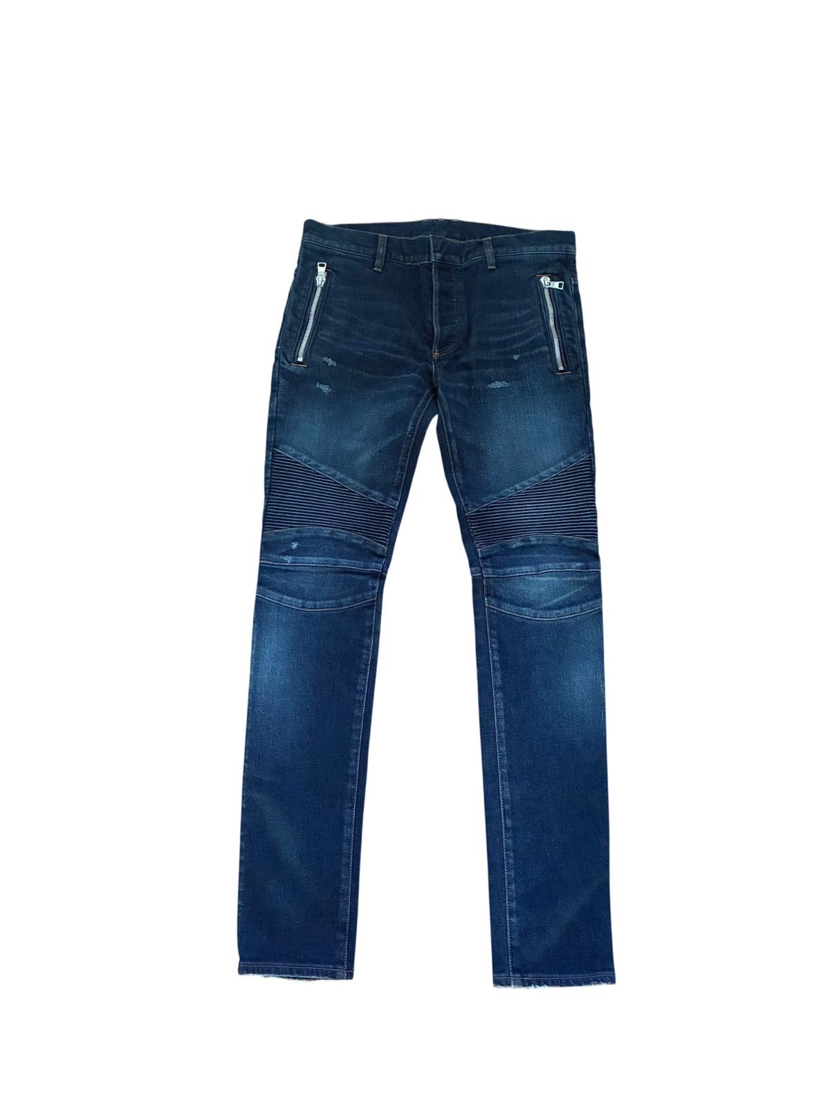 Japanese Balmain Decarnin Style Biker Zip Denim