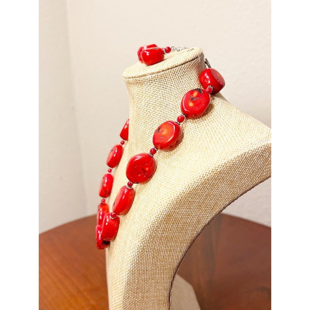 Other Vintage Chunky Red Coral Oval Beaded Necklace/Earring Set Size ONE SIZE - 2 Thumbnail