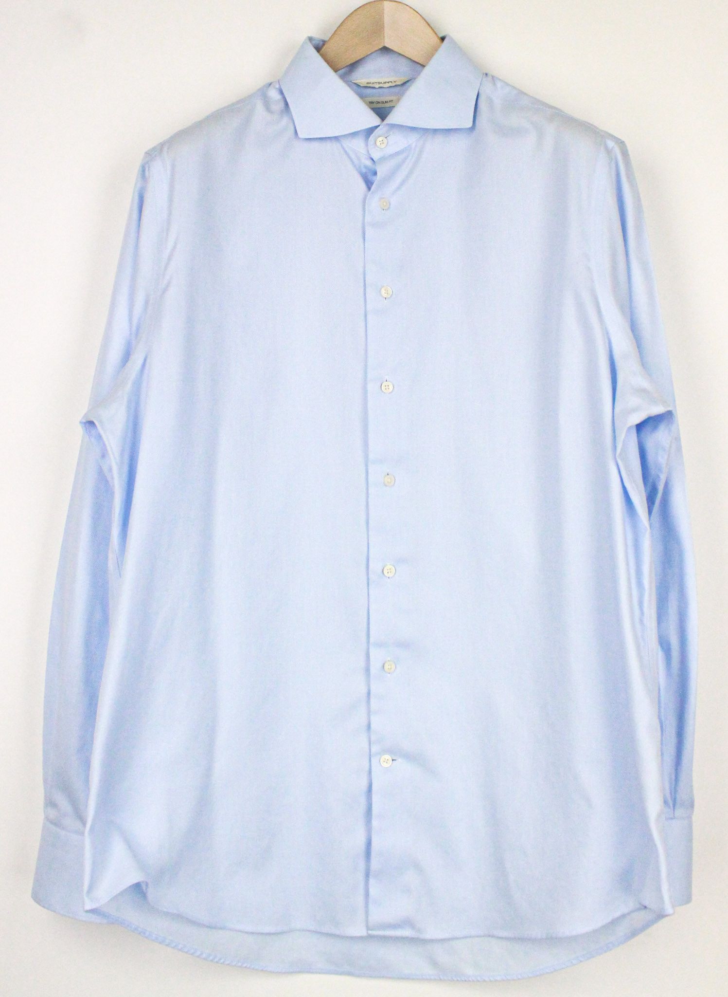 Suitsupply 43/17 Slim Blue Cotton Long Button-Up 72762 Size 42R - 1 Thumbnail