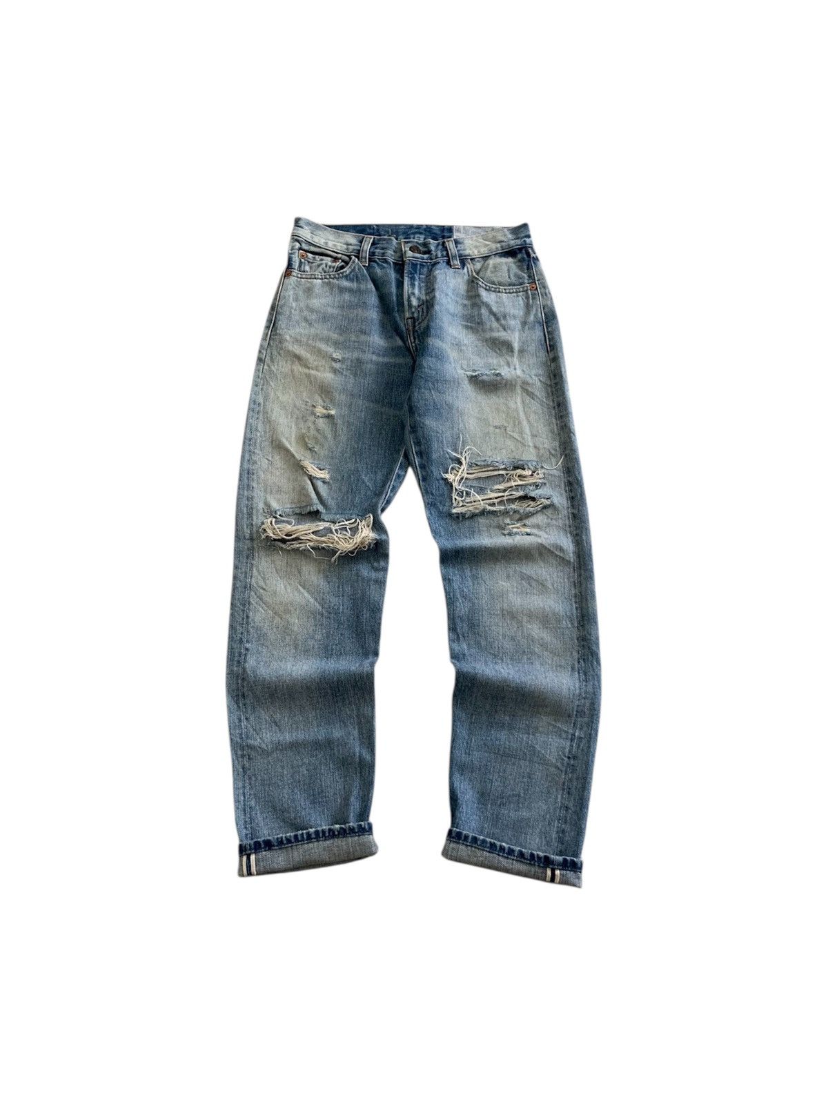 Levi's Vintage Clothing Levi’s 505 E Redline Selvedge Distressed Faded Jeans Size US 27 - 1 Thumbnail