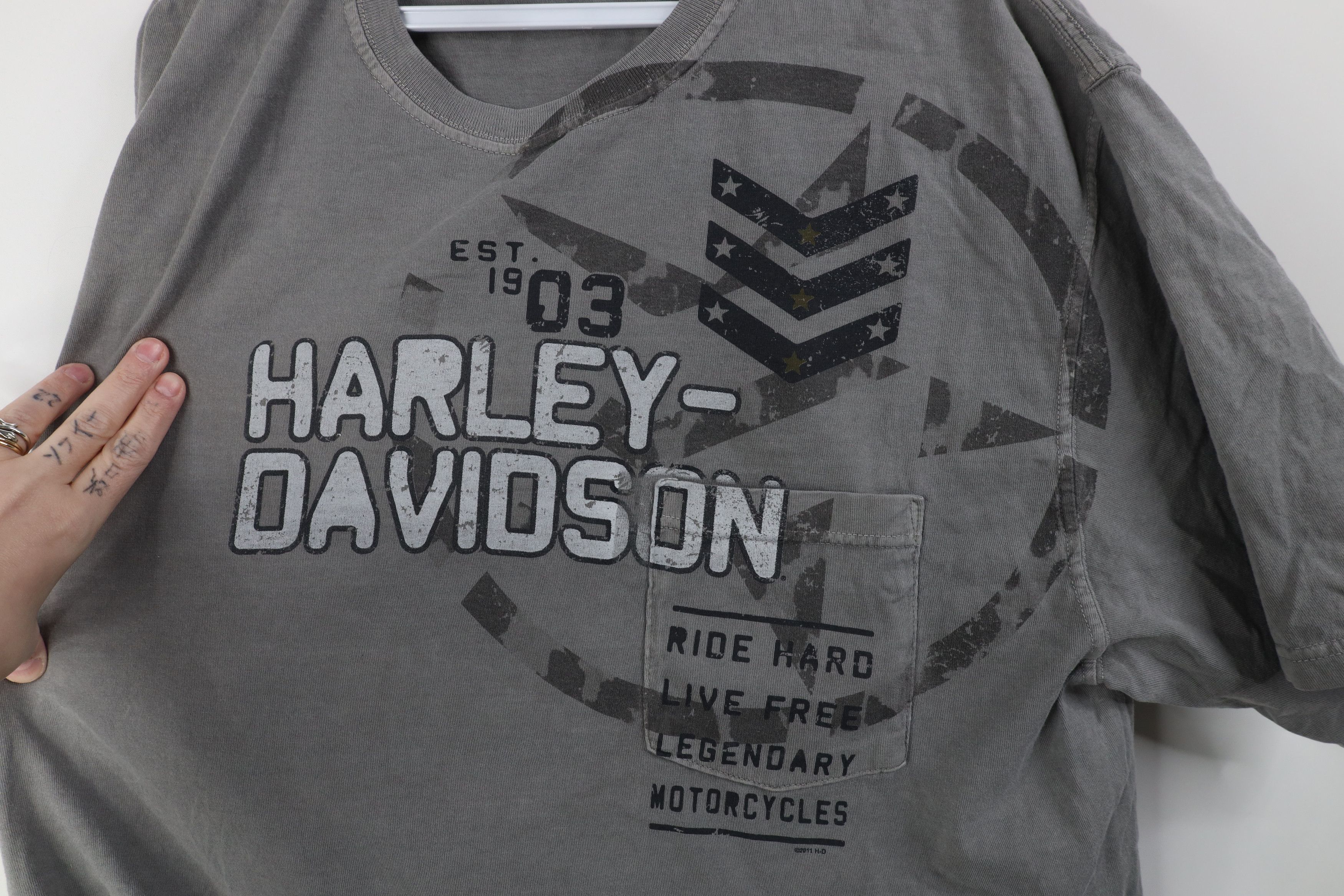 Harley Davidson Vintage Y2K Harley Davidson Army Military Pocket T-Shirt Size US XL / EU 56 / 4 - 5 Thumbnail