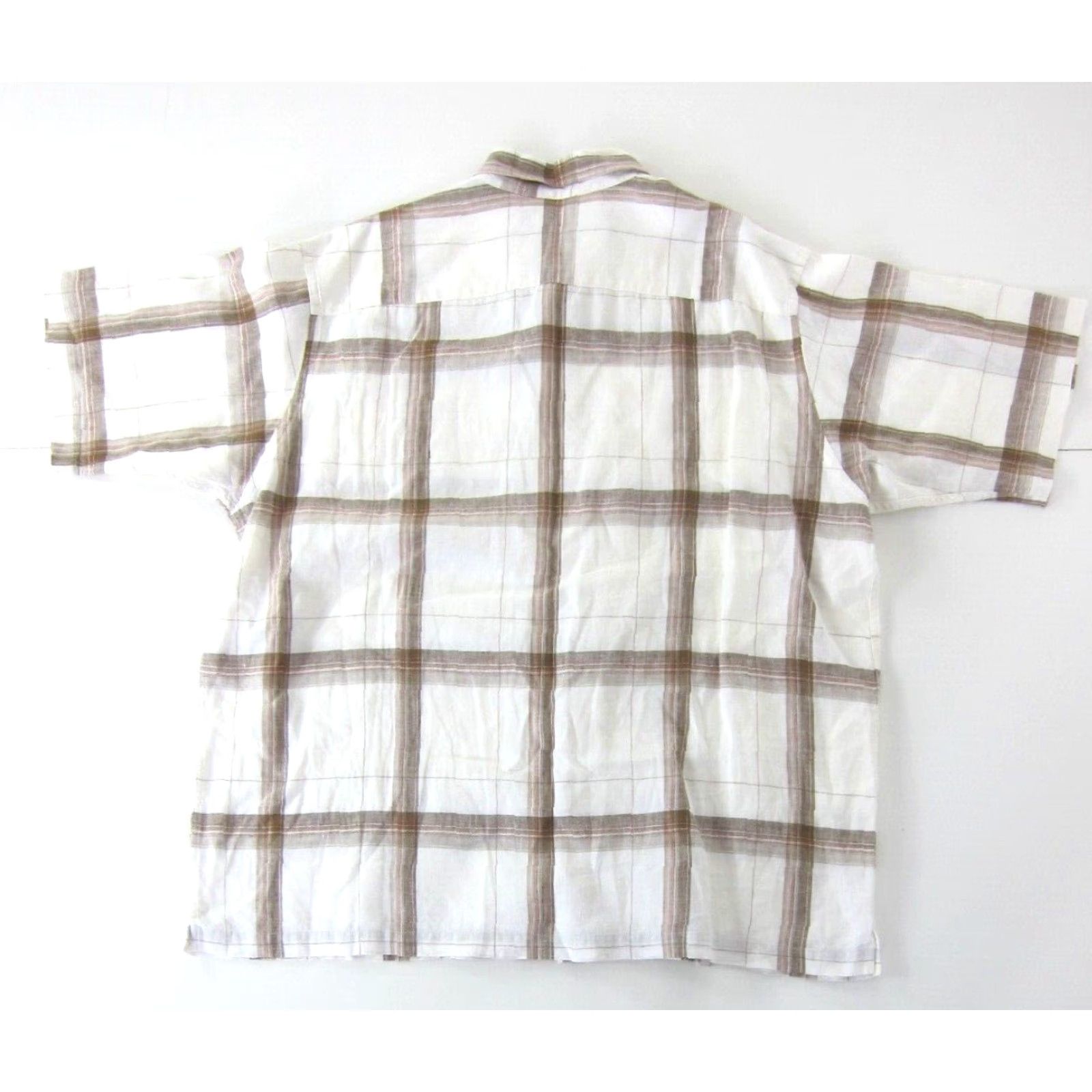 Vintage Turnbury Shirt XL 100% Linen Plaid Short Sleeve Collared Button-Up Mens Brown White Orange Plaid Shirt XL Size US XL / EU 56 / 4 - 2 Thumbnail