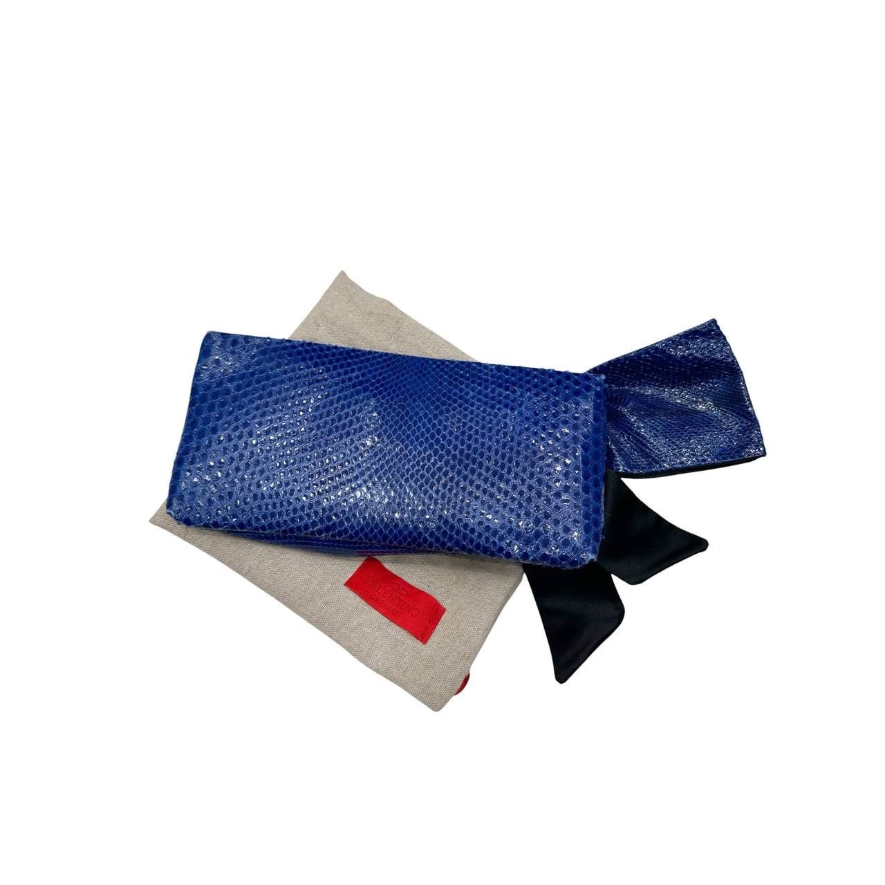 Valentino Valentino Garavani Blue Snakeskin Clutch Bow Bag Size ONE SIZE - 2 Thumbnail