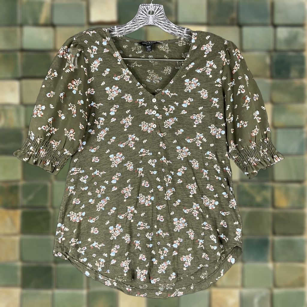 Lucky Brand Lucky Brand Blouse Women’s XS Sheer Sleeves Floral Pattern Multicolored Size XS / US 0-2 / IT 36-38 - 1 Thumbnail