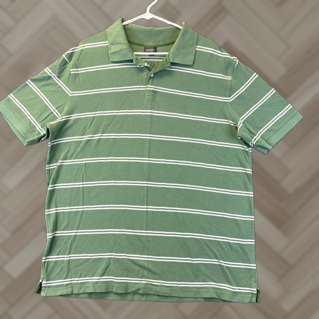 Merona Merona Men Polo Shirt Striped Short Sleeve Green XL 43-16 Casual Golf Knit 60/40 Cotton Polyester Size US XL / EU 56 / 4 - 1 Thumbnail