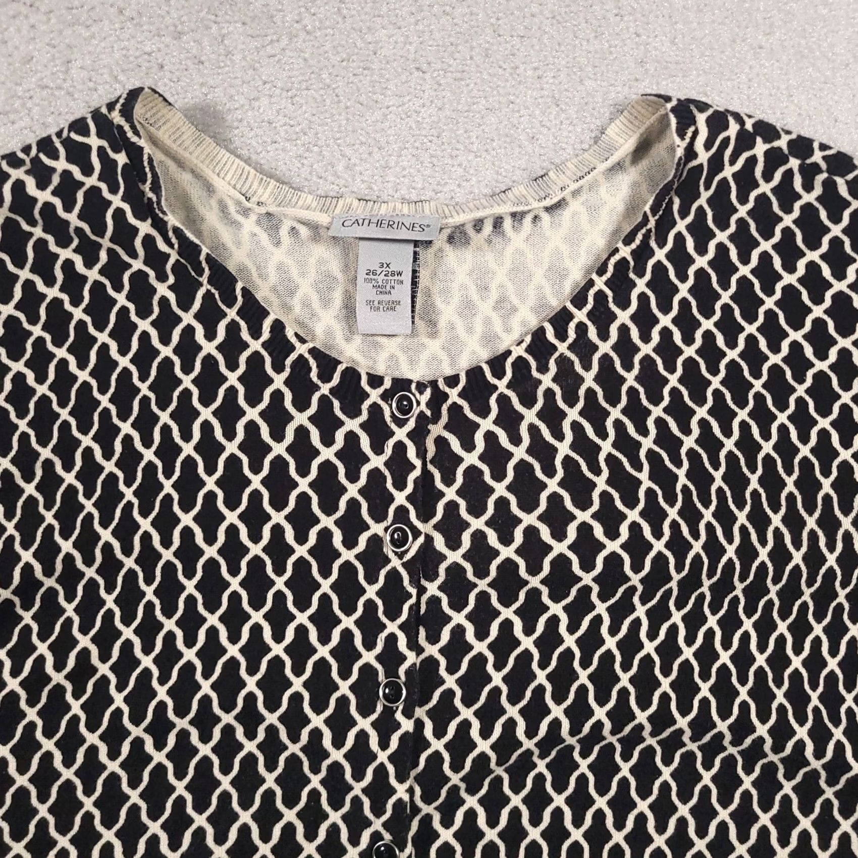 Vintage Catherines Cardigan Sweater 3/4 Sleeve Button Up Women's Plus 3X Geometric Size XXL / US 16-18 / IT 52-54 - 3 Thumbnail
