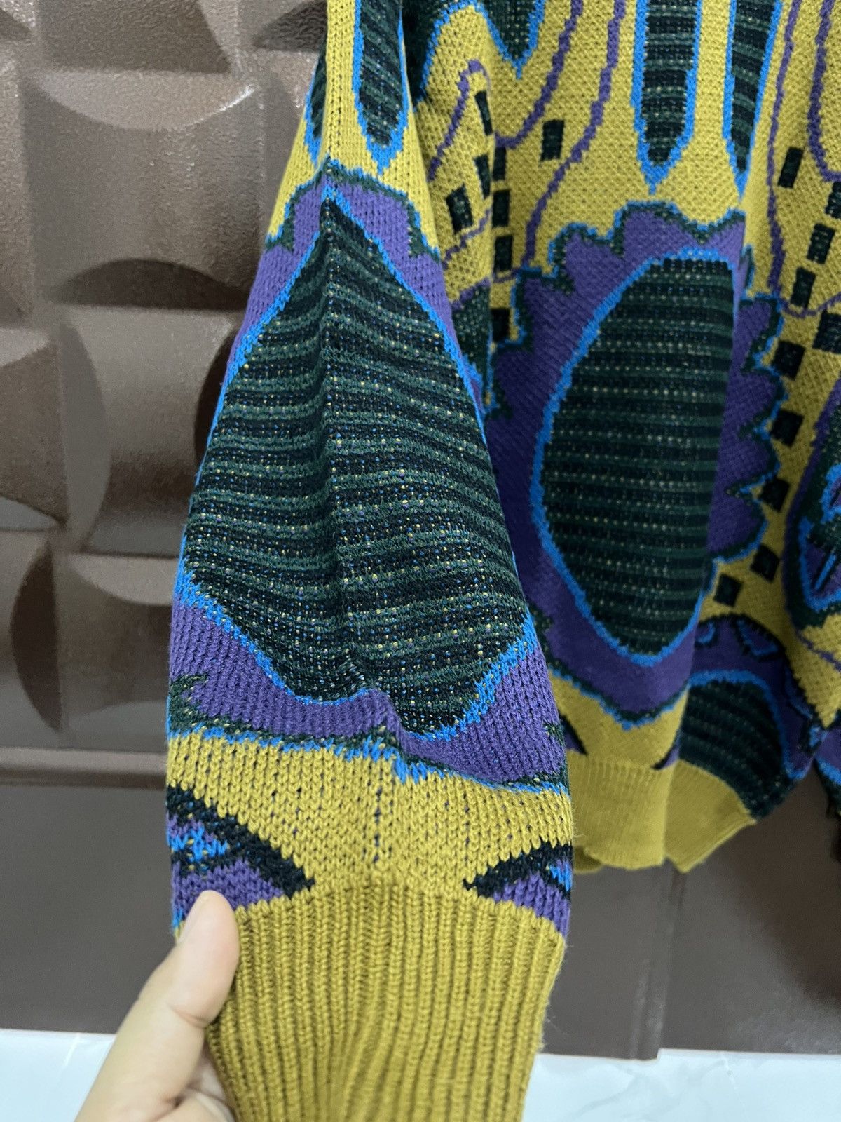 Vintage Intarsia 90s Coogi Style Knit Sweater Bold Geometric
