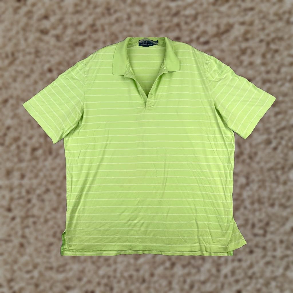 Polo Ralph Lauren VINTAGE Polo Ralph Lauren Shirt Men 2XL Green Stripe 100% Pima Cotton Polo Shirt Men Slim Fit Short Sleeve Read Size US XXL / EU 58 / 5 - 1 Thumbnail