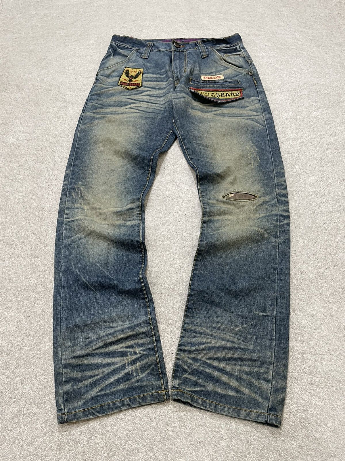 Japanese Brand 2000s Japan Faded Denim Embroidered Mudwash Y2K Size US 30 / EU 46 - 1 Thumbnail