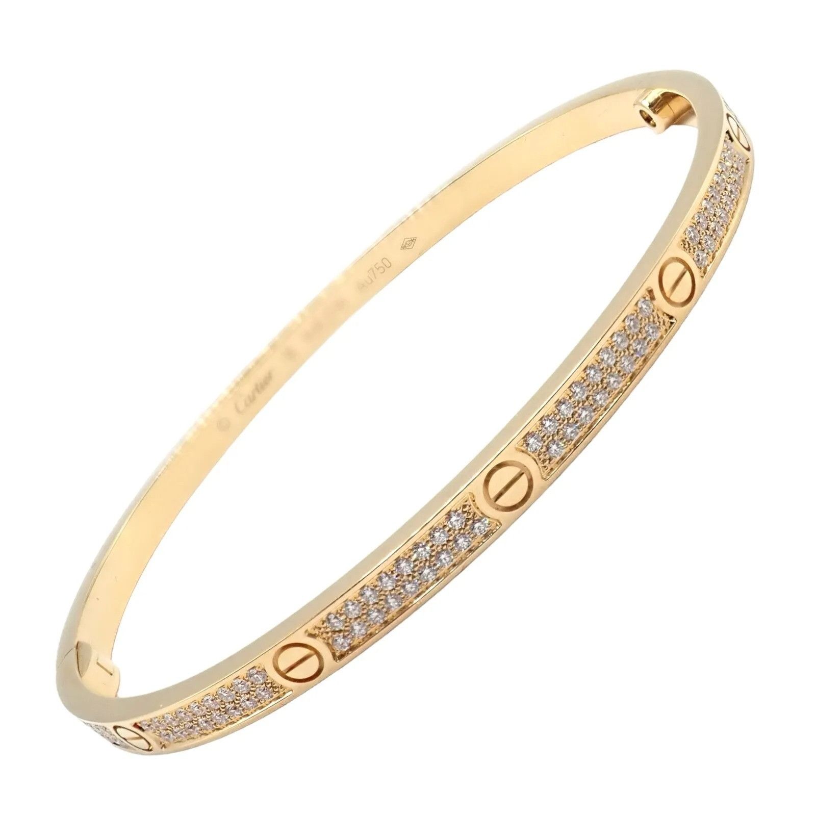 Cartier 18k Yellow Gold Love Pave Diamond Bangle Bracelet