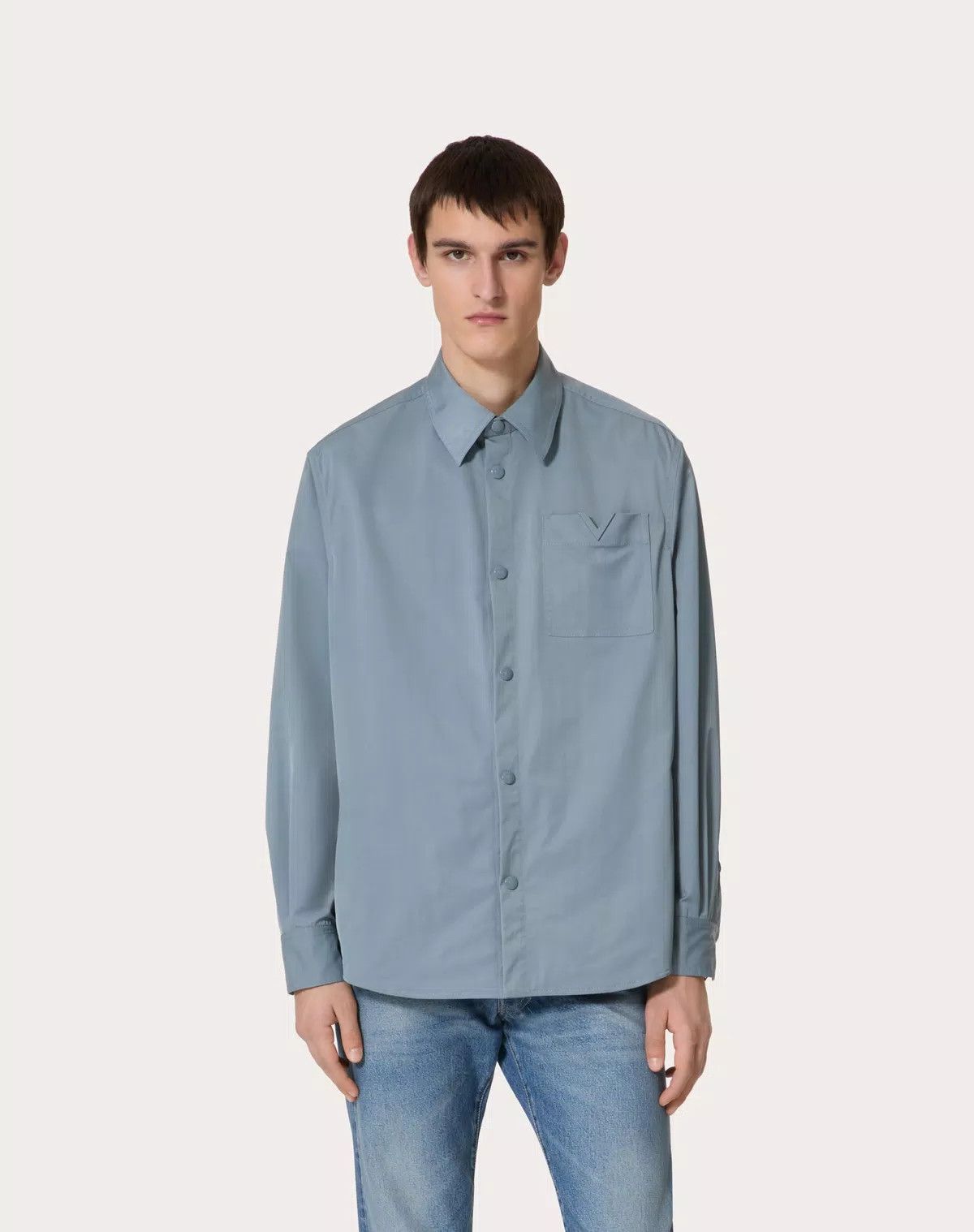 Valentino oc11z0725 Nylon Shirt Jacket With Patch Vlogo in Dusty Blue Size US M / EU 48-50 / 2 - 5 Thumbnail