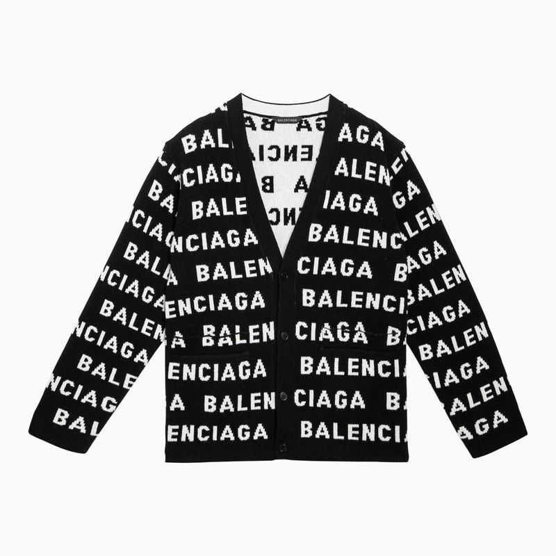 image of Balenciaga Black/white All-Over Logo Cardigan Sweater, Women's (Size Medium)