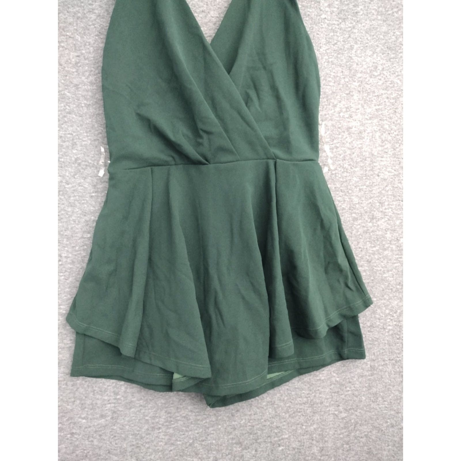 Vintage PURPLE SNOW Dark Green Sleeveless Romper Skort Open Back Plunge Neck V-Neck M Boho Dark Green Womens Romper M Size 32" / US 10 / IT 46 - 6 Thumbnail